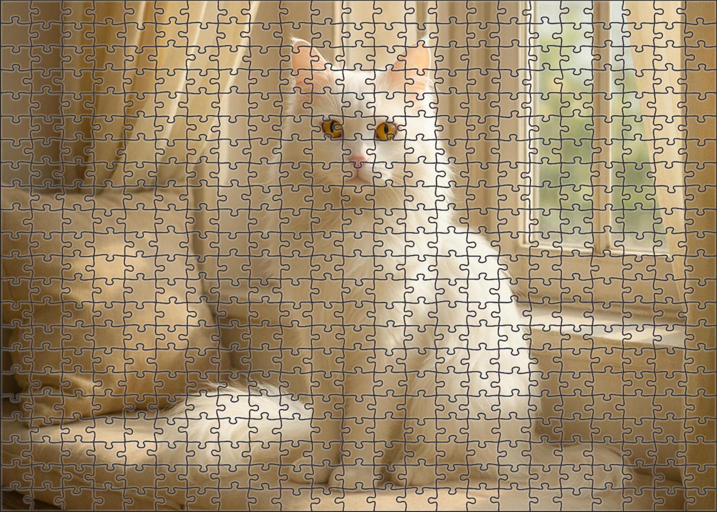 Ivory Cascade Flowing White Angora With Playful Grace Puzzle Challenge