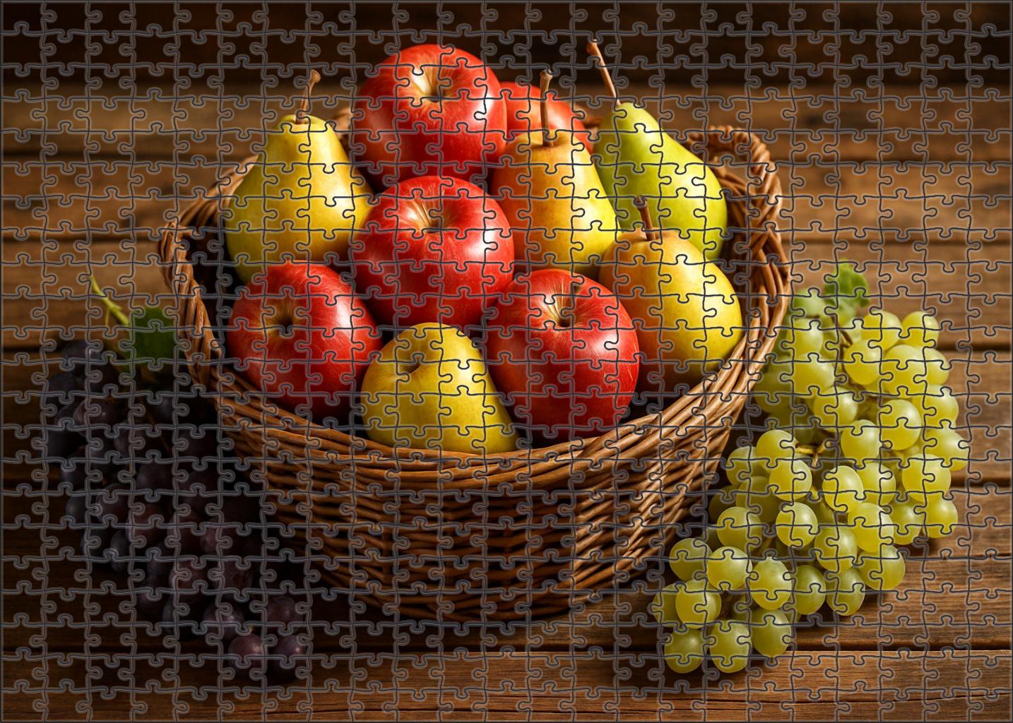Harvest Basket Harmony Mixed Apples Pears And Late-season Grapes Mini Puzzle