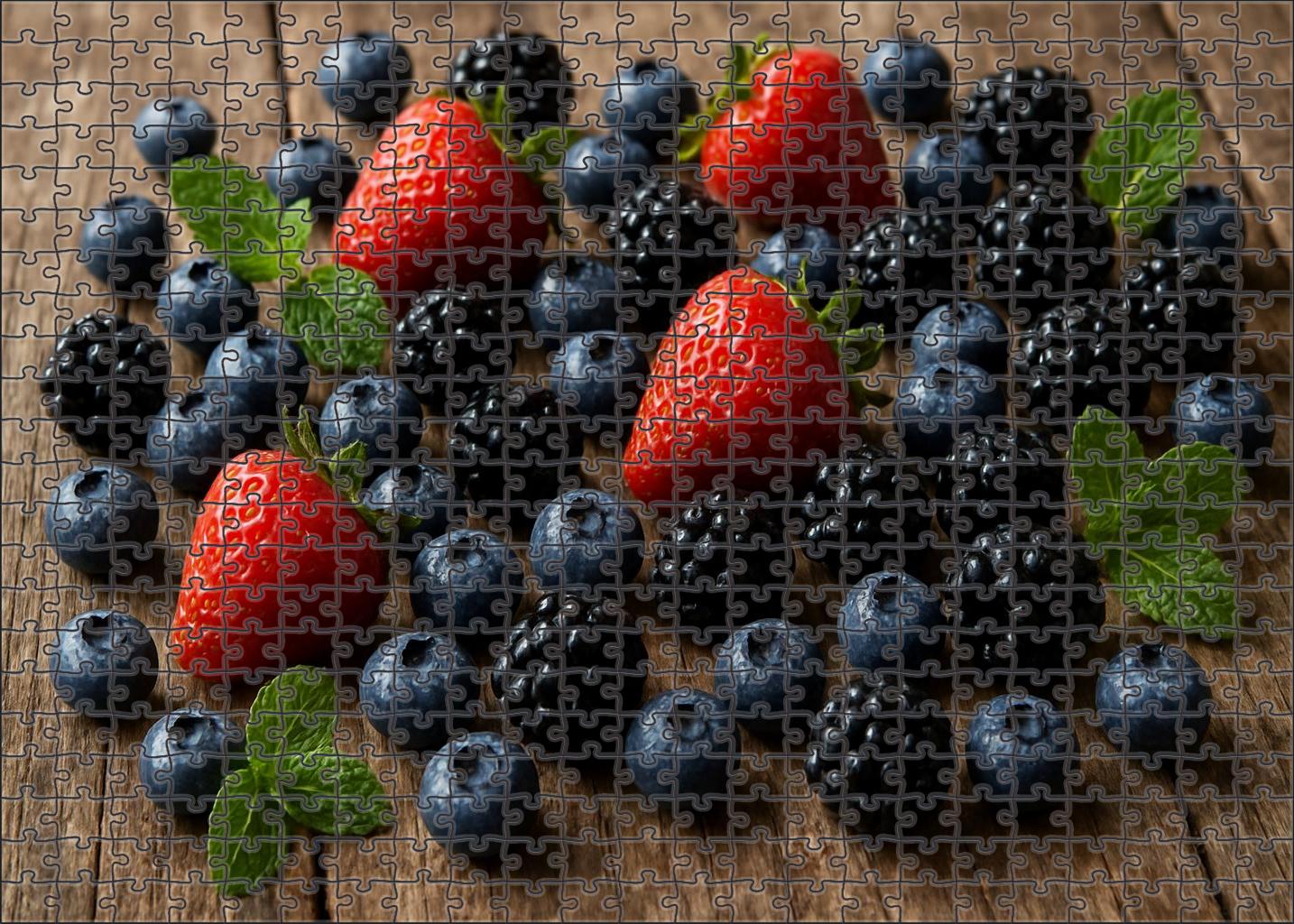 Berry Cascade Flowing Display Of Strawberries Blueberries And Blackberries Mini Puzzle