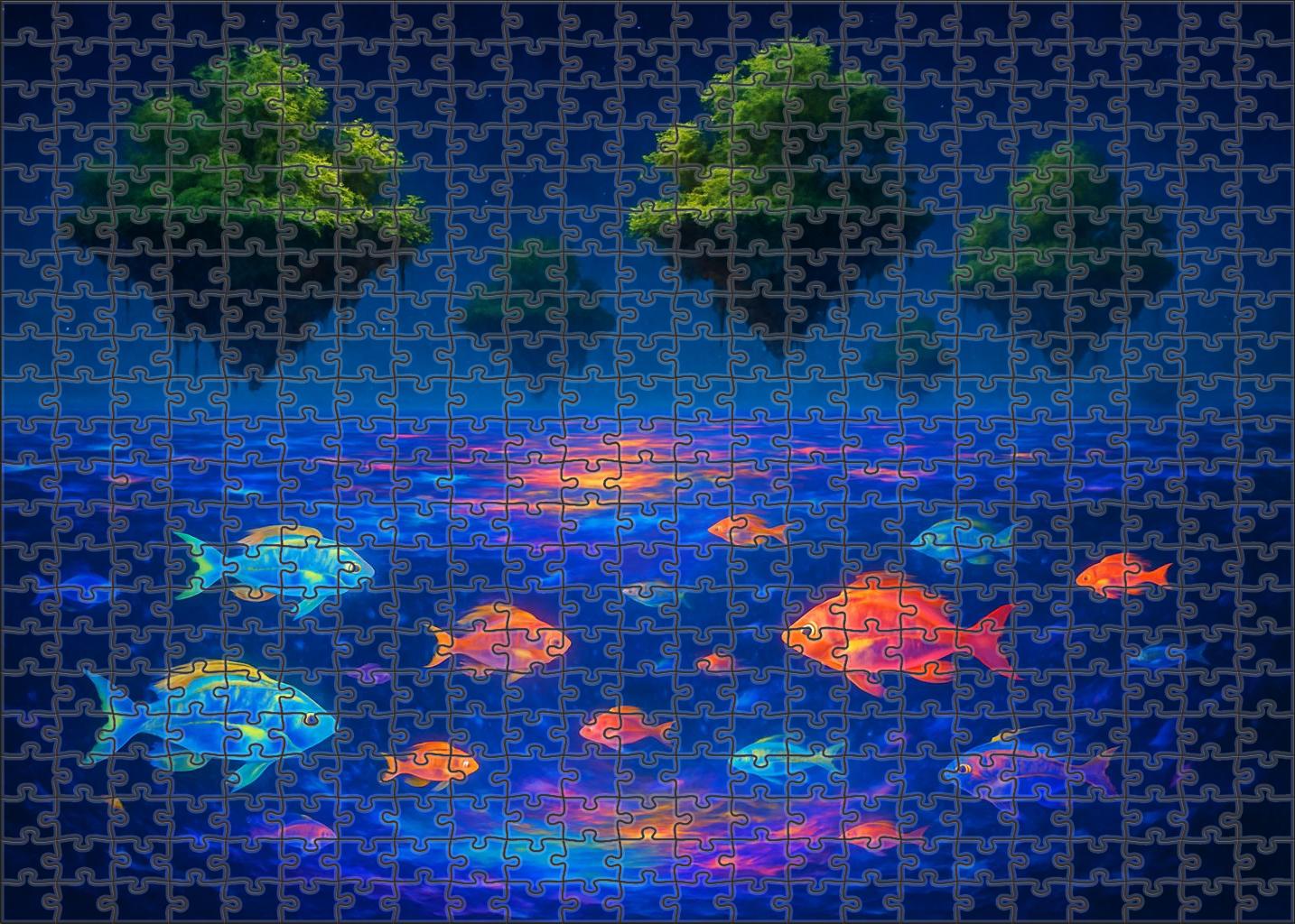 The Infinite Aquarium Endless Seas Of Luminescent Fishes And Floating Islands Unique Puzzle Design