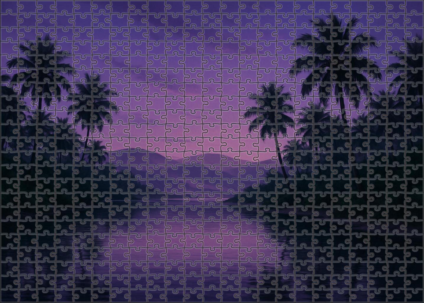 Twilight Oasis Haven Emerald Palms And Reflective Lagoon Premium Puzzle Pieces