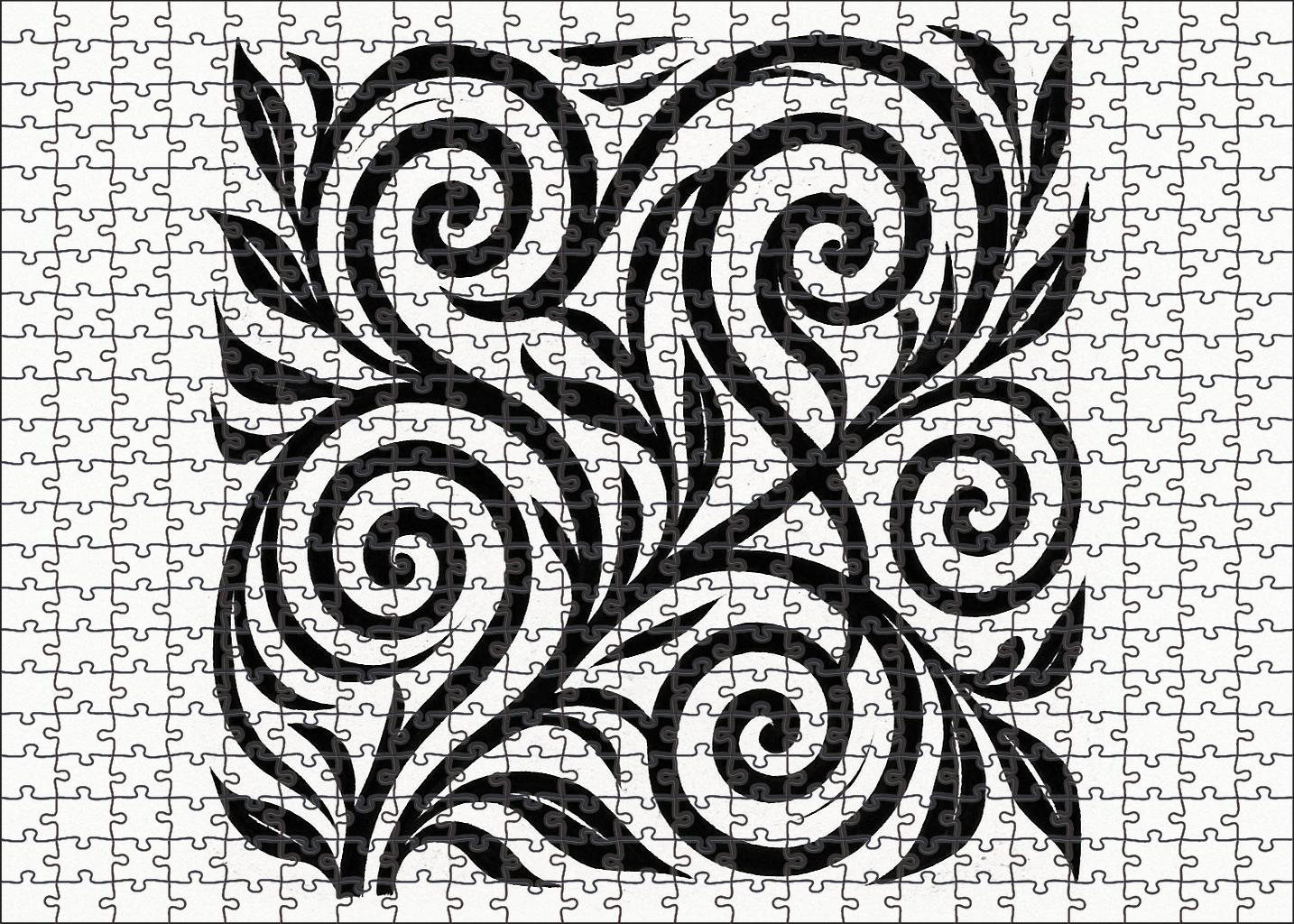 Abstract Botanical Spirals Dynamic Ink Line Composition Premium Puzzle Pieces