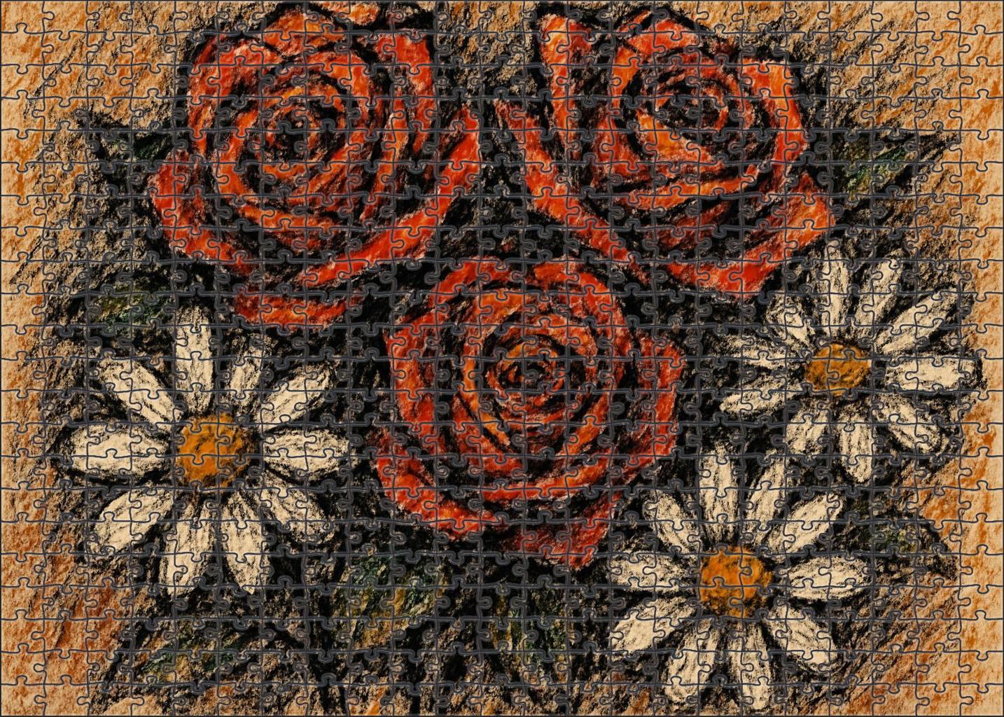 Floral Still Life In Cont Crayon Bold Textural Forms Of Garden Blooms Large Format Puzzle
