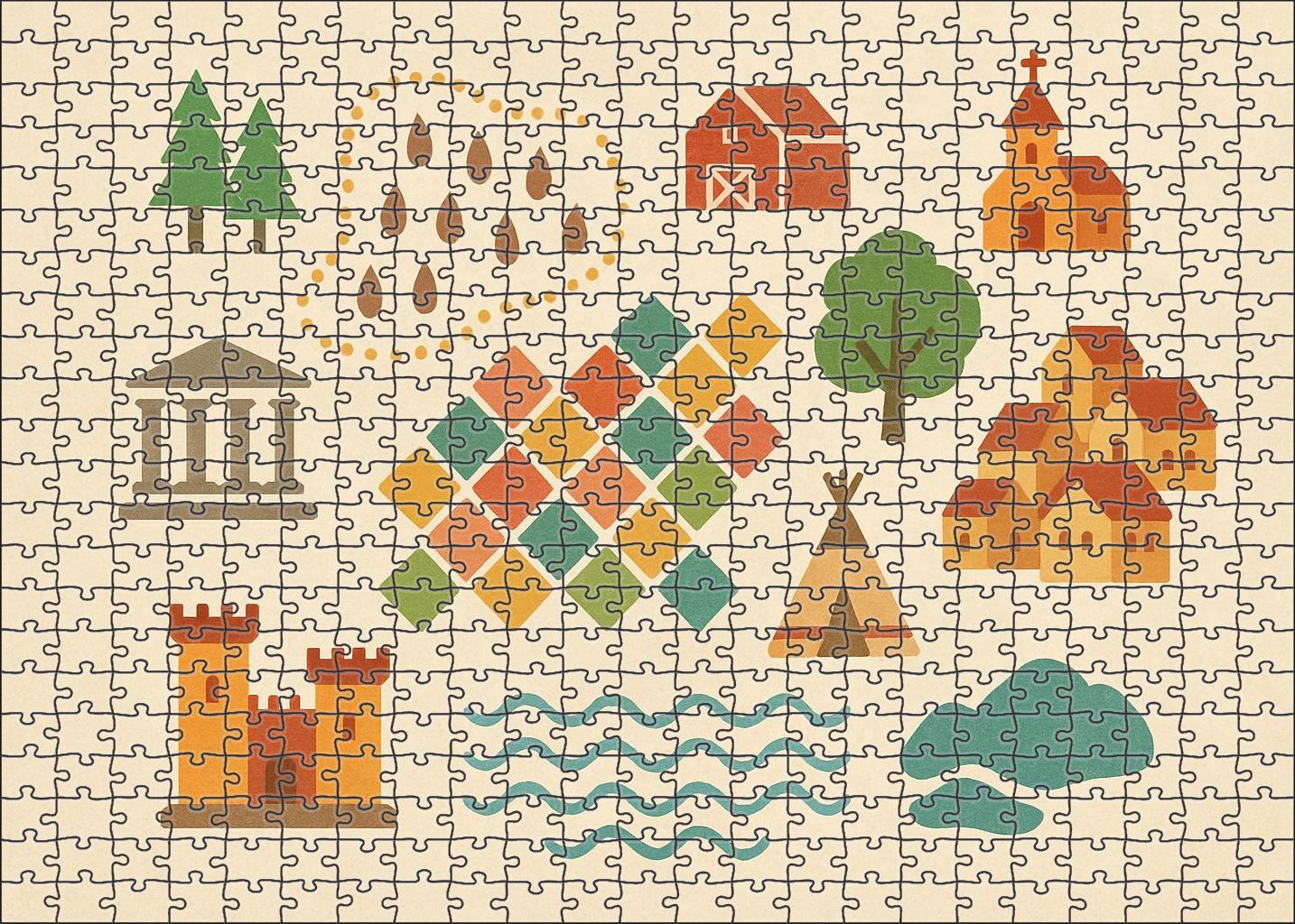 Cultural Landscape Symbol Map Puzzle Collection