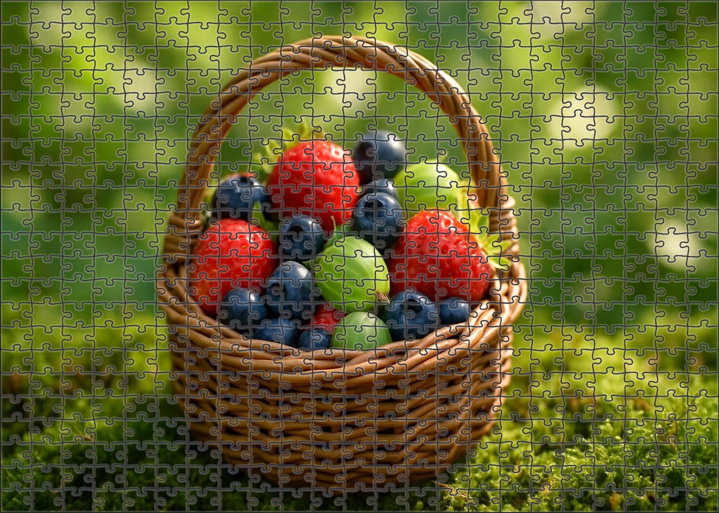 Rustic Berry Basket Handpicked Strawberries Blueberries And Gooseberries Nestled In Moss 1000 Piece Puzzle