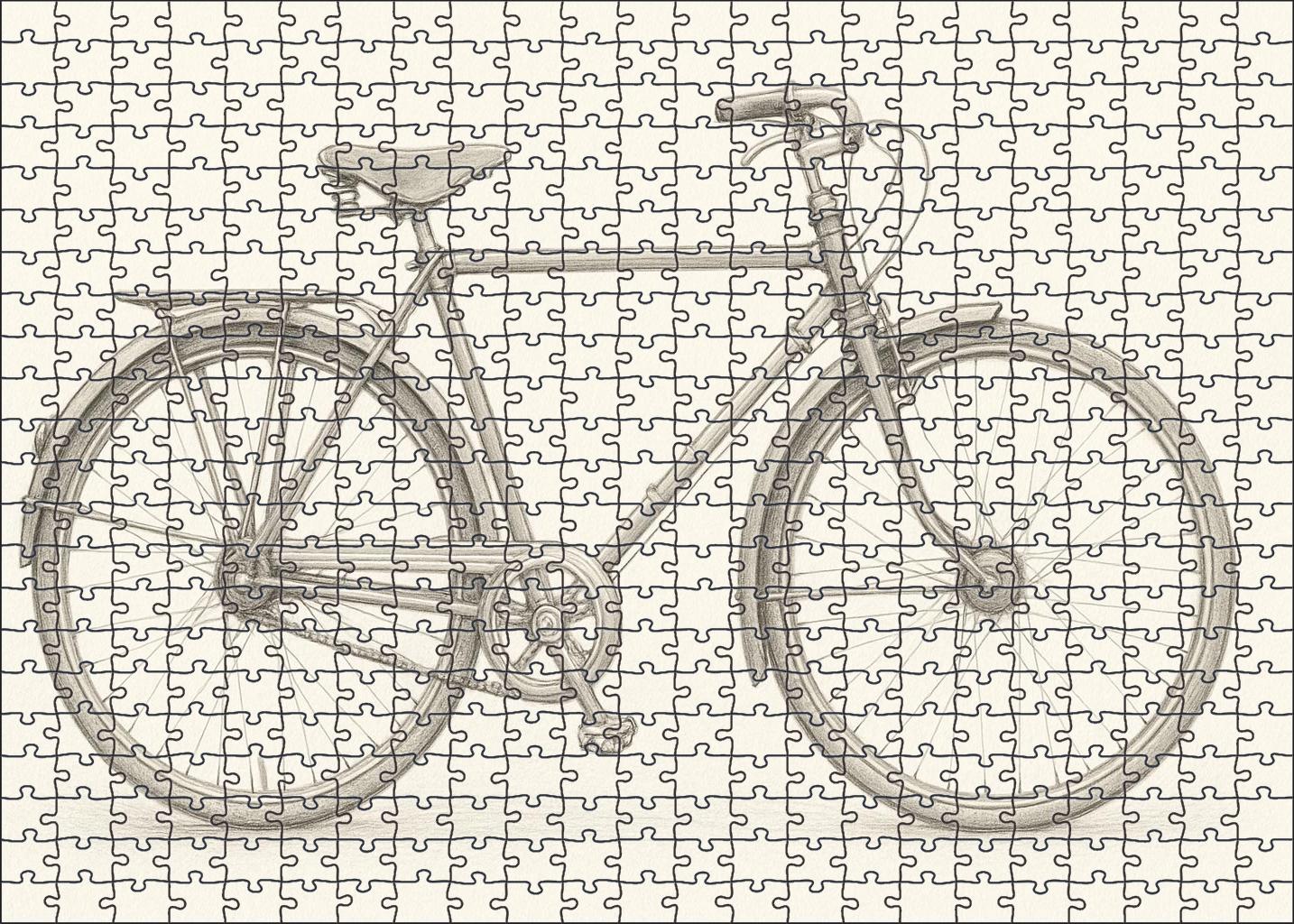 Vintage Bicycle Study Crisp Pencil Lines And Soft Tonal Shading Large Format Puzzle