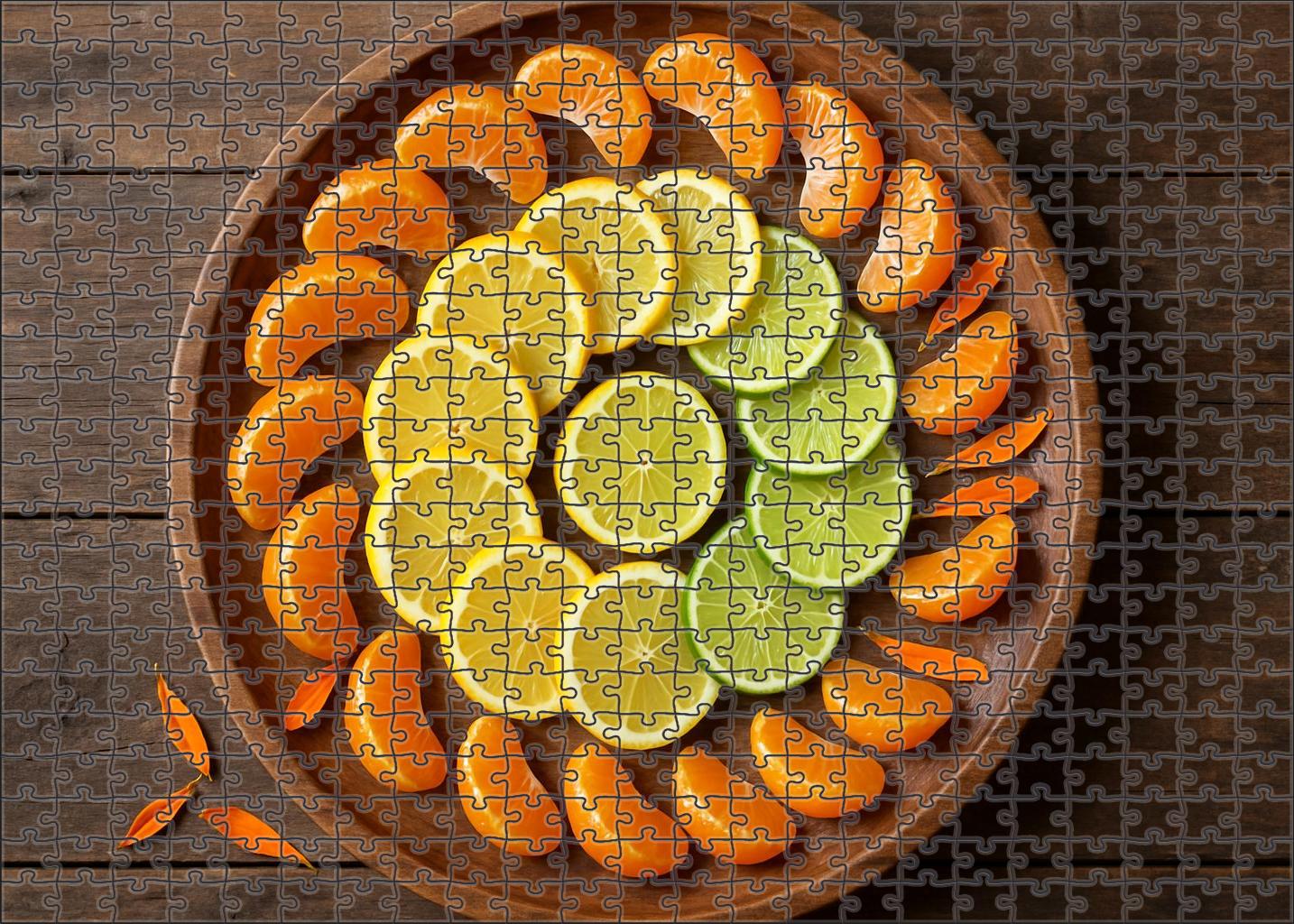 Sunshine Citrus Spiral Tangerines Lemons And Limes On A Rustic Tray 20 Piece Puzzle