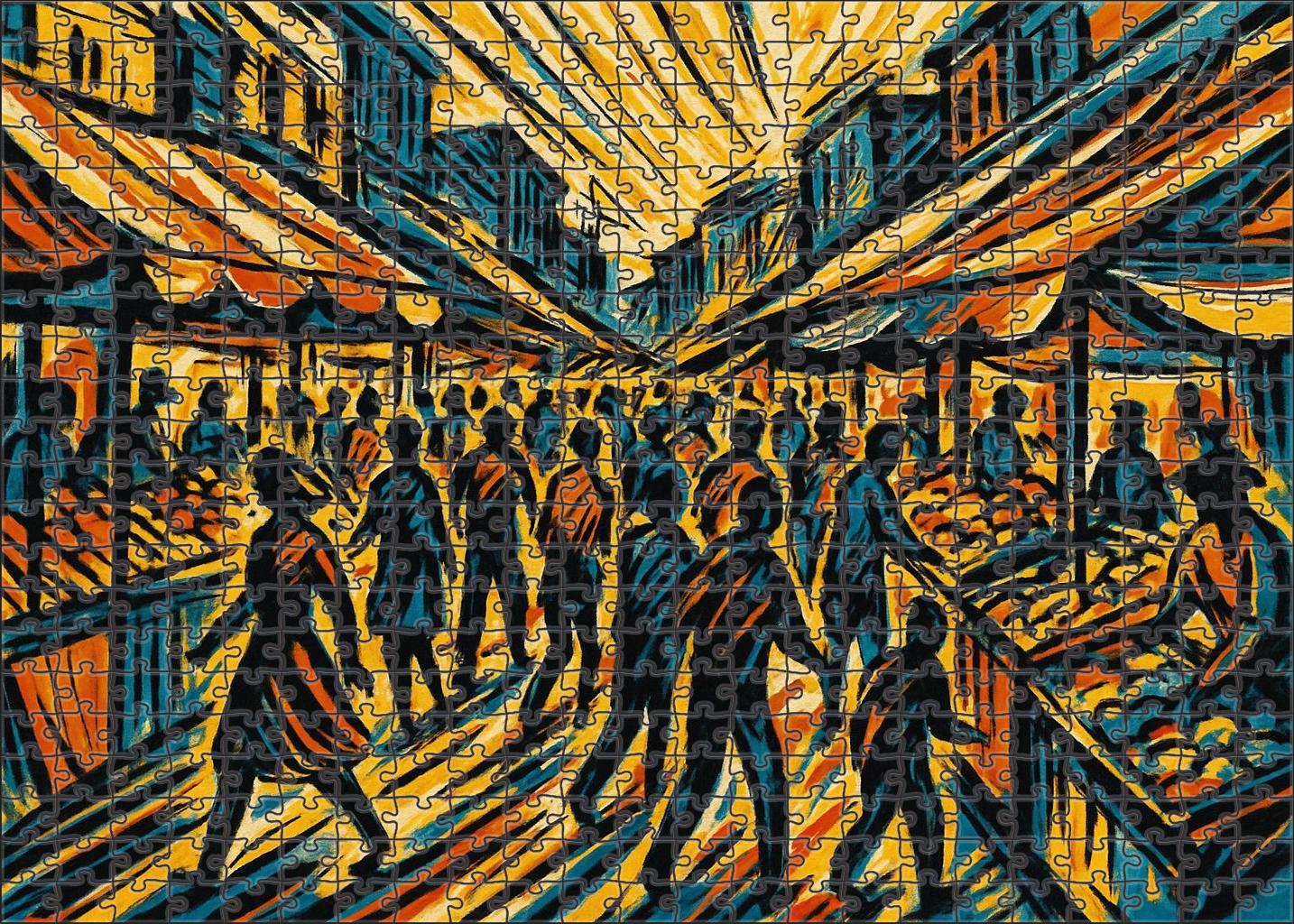Dynamic Market Street Scene Expressive Ink Sketch With Bold Contours Large Format Puzzle