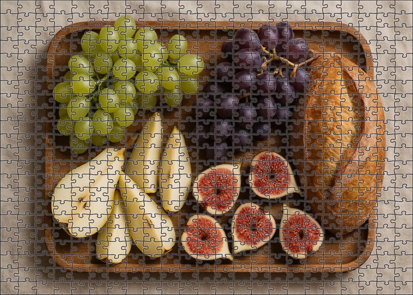 Market Day Cornucopia Fresh Grapes Figs Pears And Rustic Bread Loaf 20 Piece Puzzle