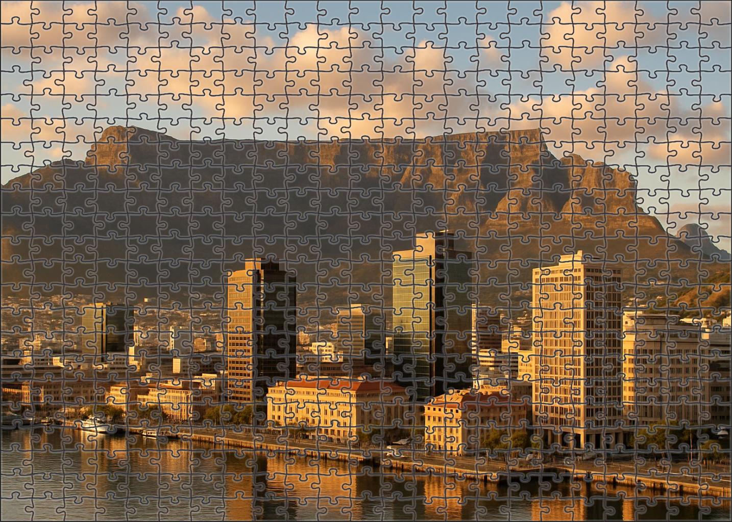 Cape Town Waterfront Skyline Coastal Skyline Framed By Table Mountain Featuring Modern Mixed-use Towers Along The Harbor Unique Puzzle Design