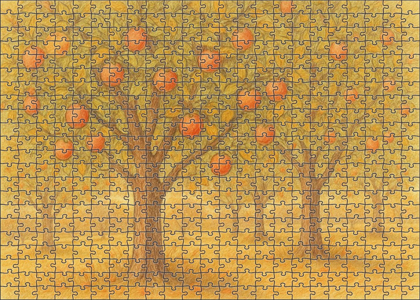 Rustic Orchard Study Colored Pencil Sketch Of Autumnal Fruit Trees Puzzle Collection