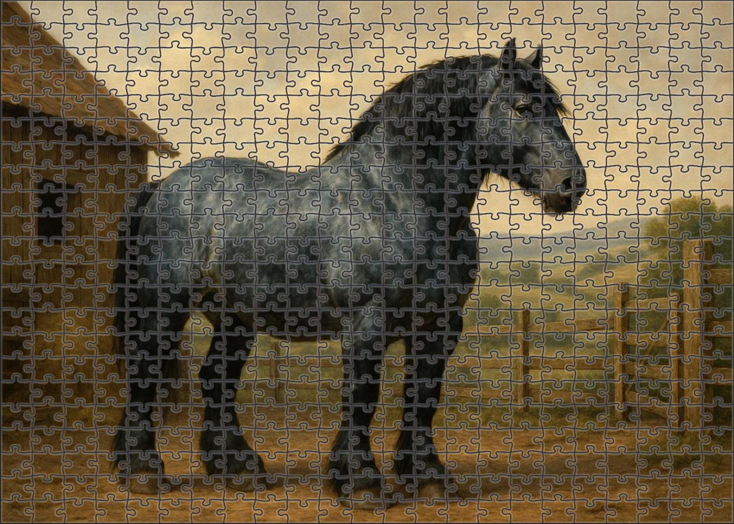 Storm Ridge Draft Massive Blue Roan Stallion With Powerful Presence Custom Jigsaw Puzzle