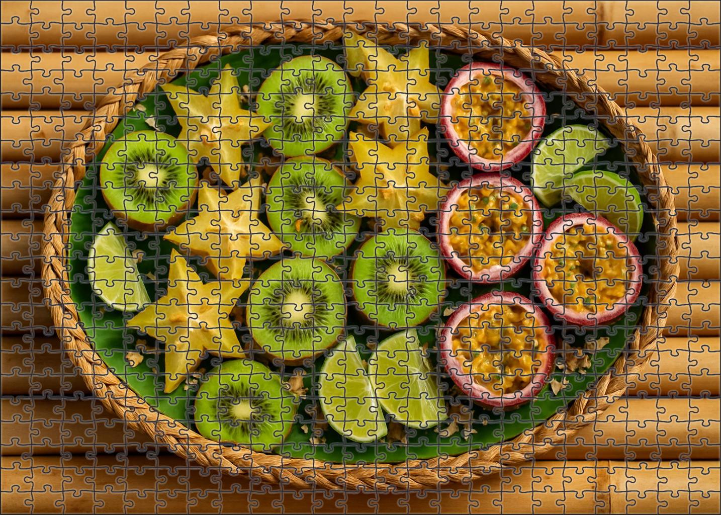 Exotic Fruit Fiesta Kiwi Halves Starfruit Slices And Passionfruit Bowls 20 Piece Puzzle