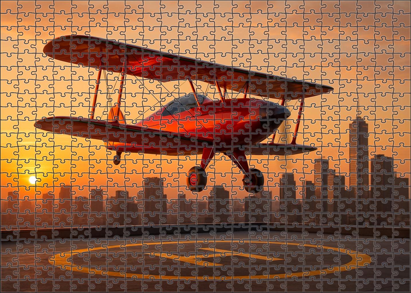 Retro-futuristic Electric Biplane Taxi 50 Piece Puzzle