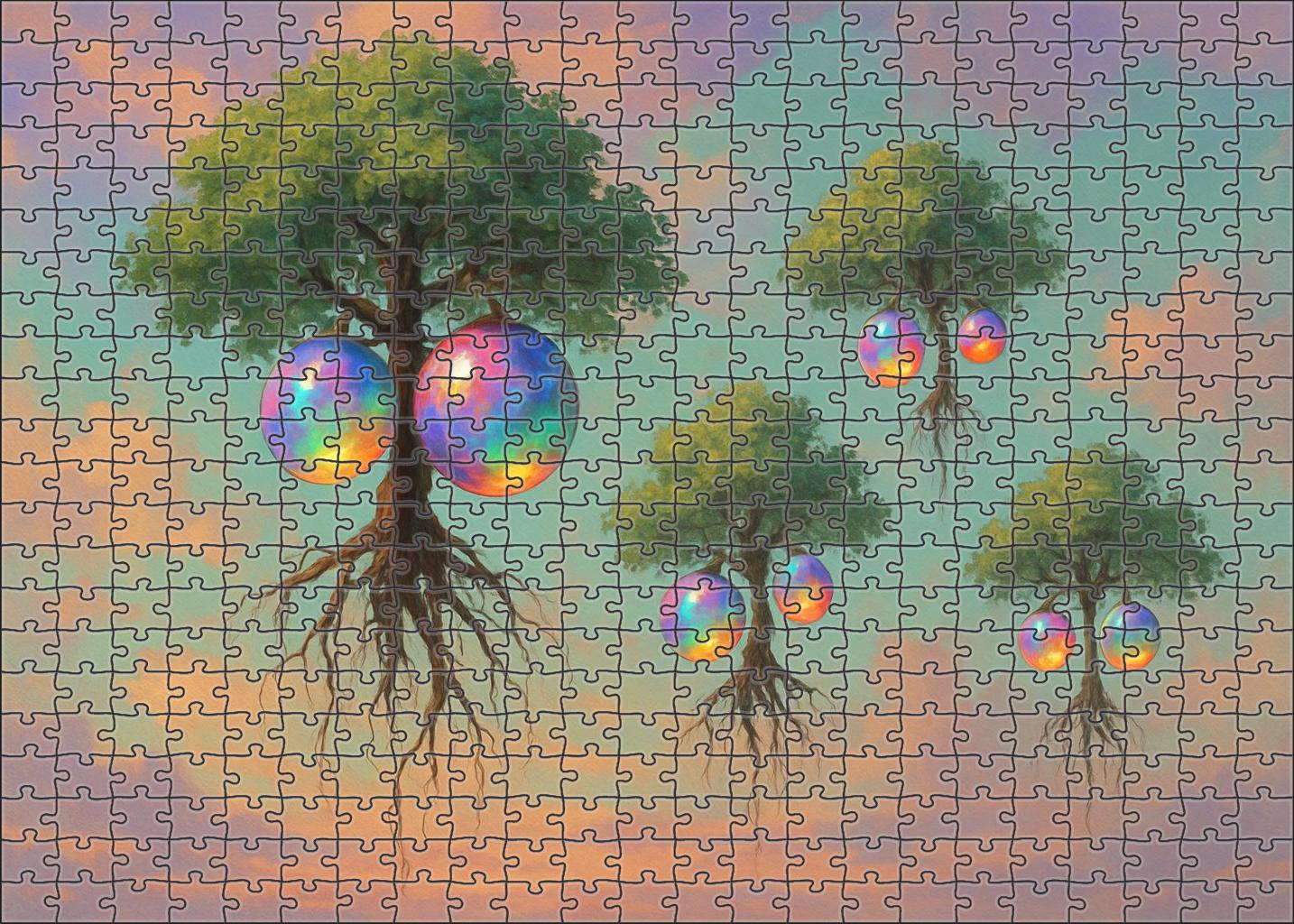 The Floating Orchard Gravity-defying Trees Bearing Shimmering Fruits Unique Puzzle Design