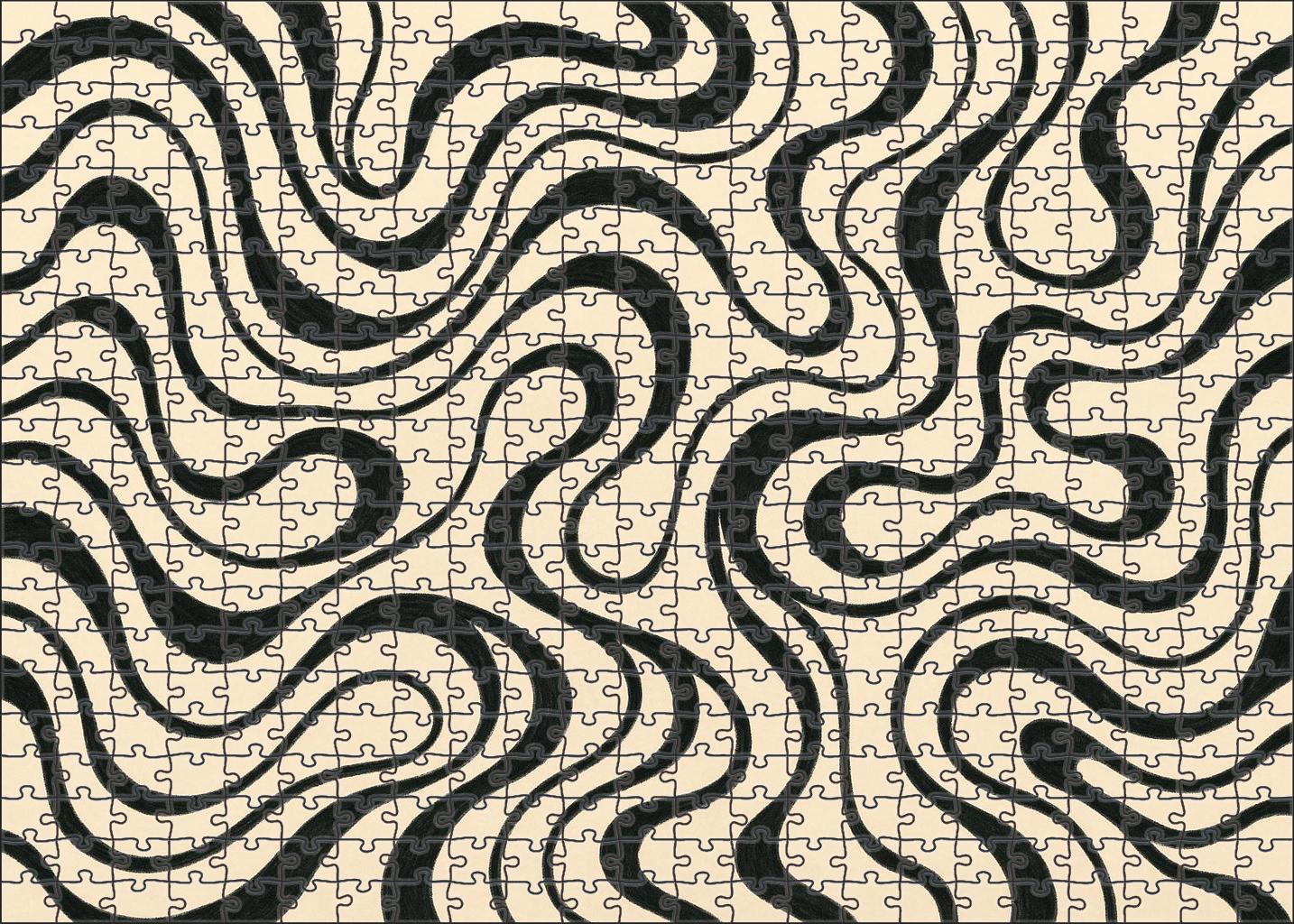Abstract Organic Forms Freehand Ink Composition With Fluid Linework Large Format Puzzle