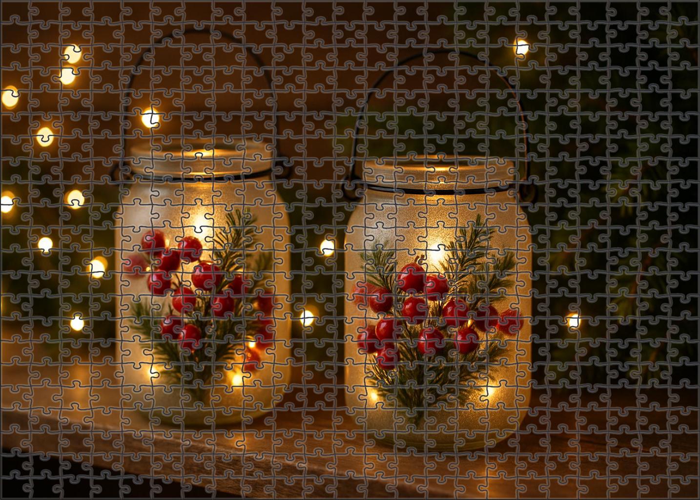 Winterberry Lantern Display Crimson Berries And Evergreen Sprigs In Frosted Glass Puzzle For Kids
