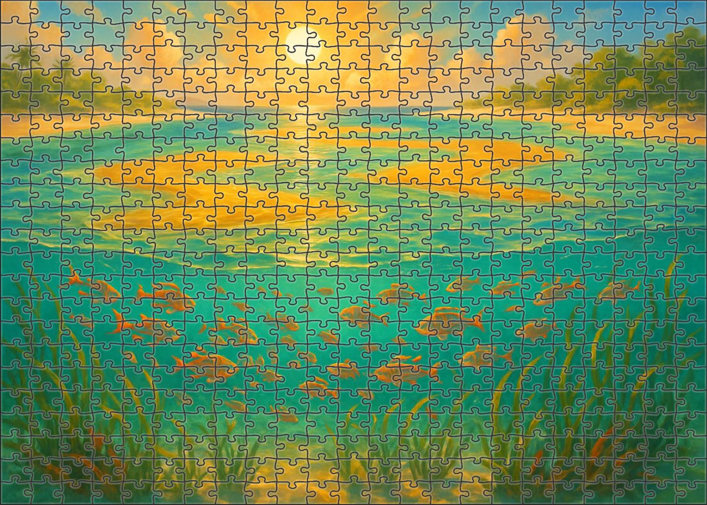 Golden Mirage Shallows Glimmering Sandbars Beneath Sunlit Skies 300 Piece Puzzle