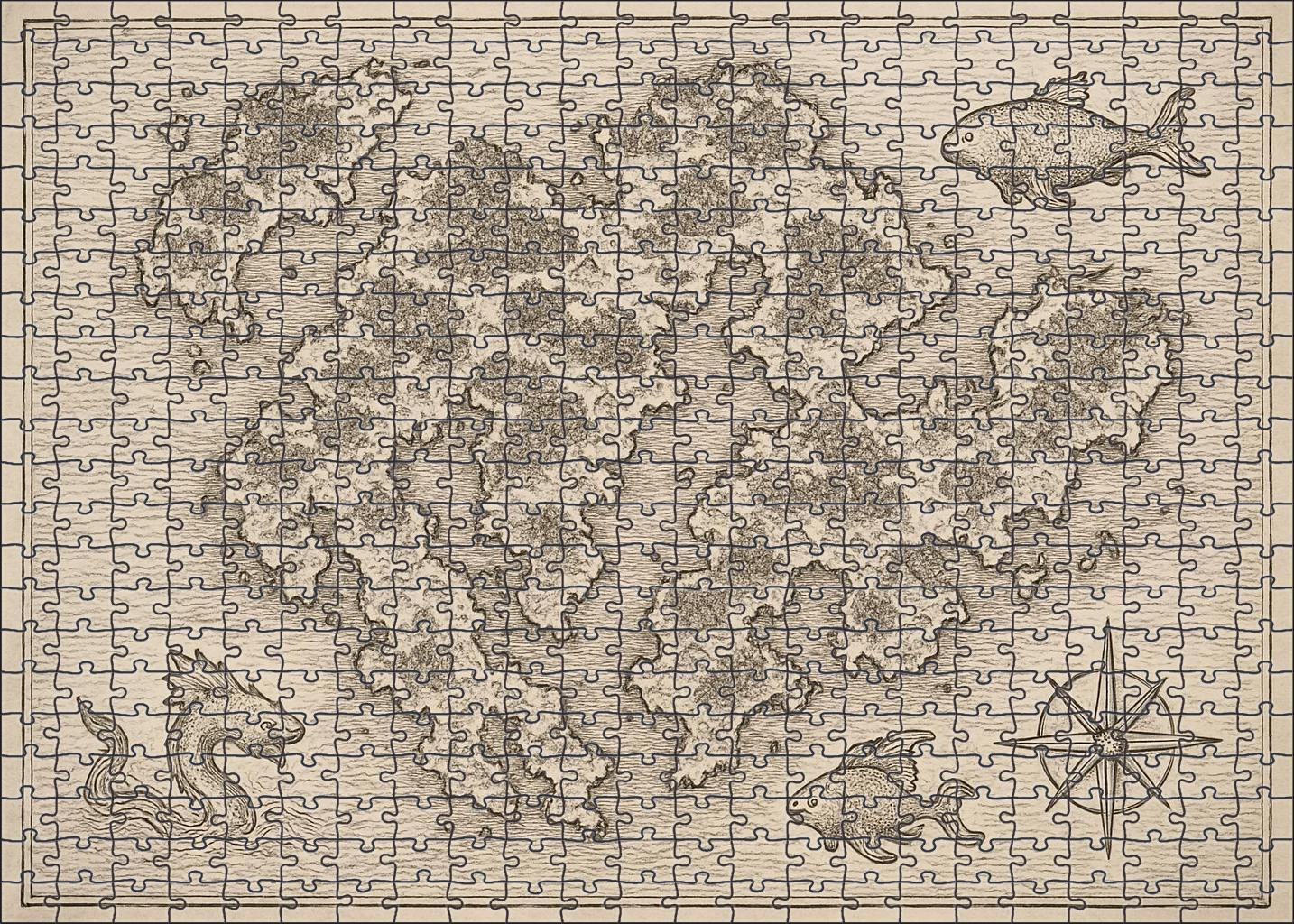 Fanciful Nautical Map Detailed Pen Illustration Of Imaginary Archipelago 20 Piece Puzzle