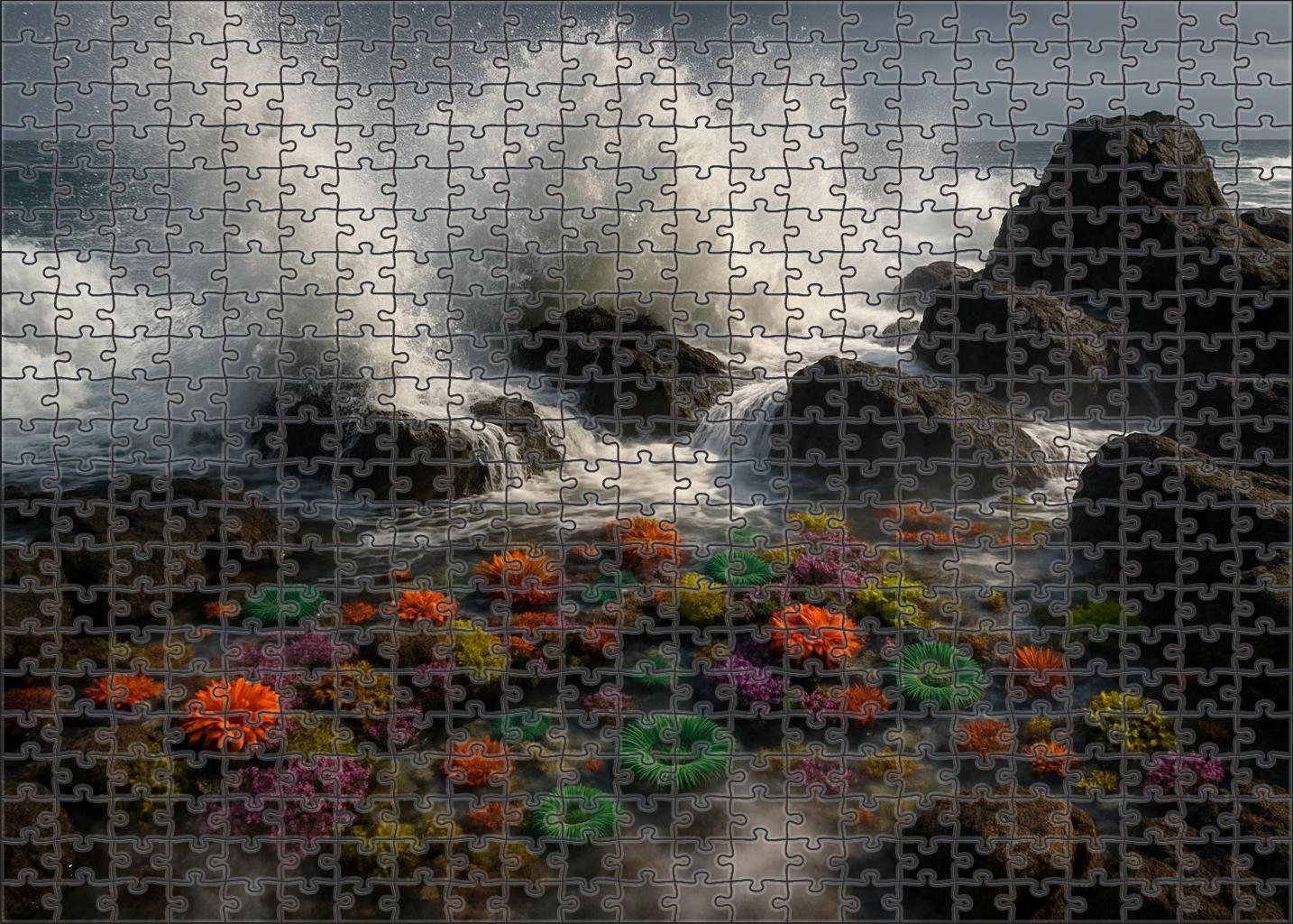 Silver Spray Reef Wave-polished Rocks Amid Ocean Mist 20 Piece Puzzle