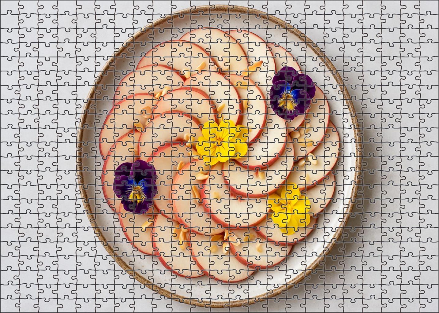 Peach Blossom Elegance Sliced White Peaches With Edible Flowers And Almonds 20 Piece Puzzle