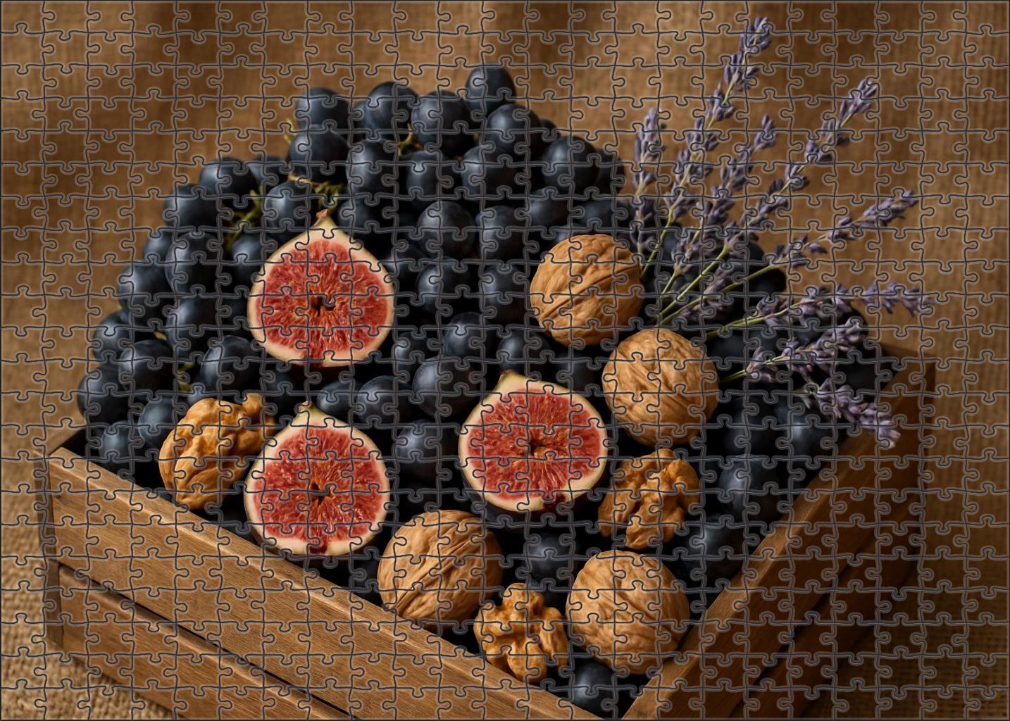 Handpicked Vineyard Crate Grapes Figs And Walnuts Ensemble 100 Piece Puzzle