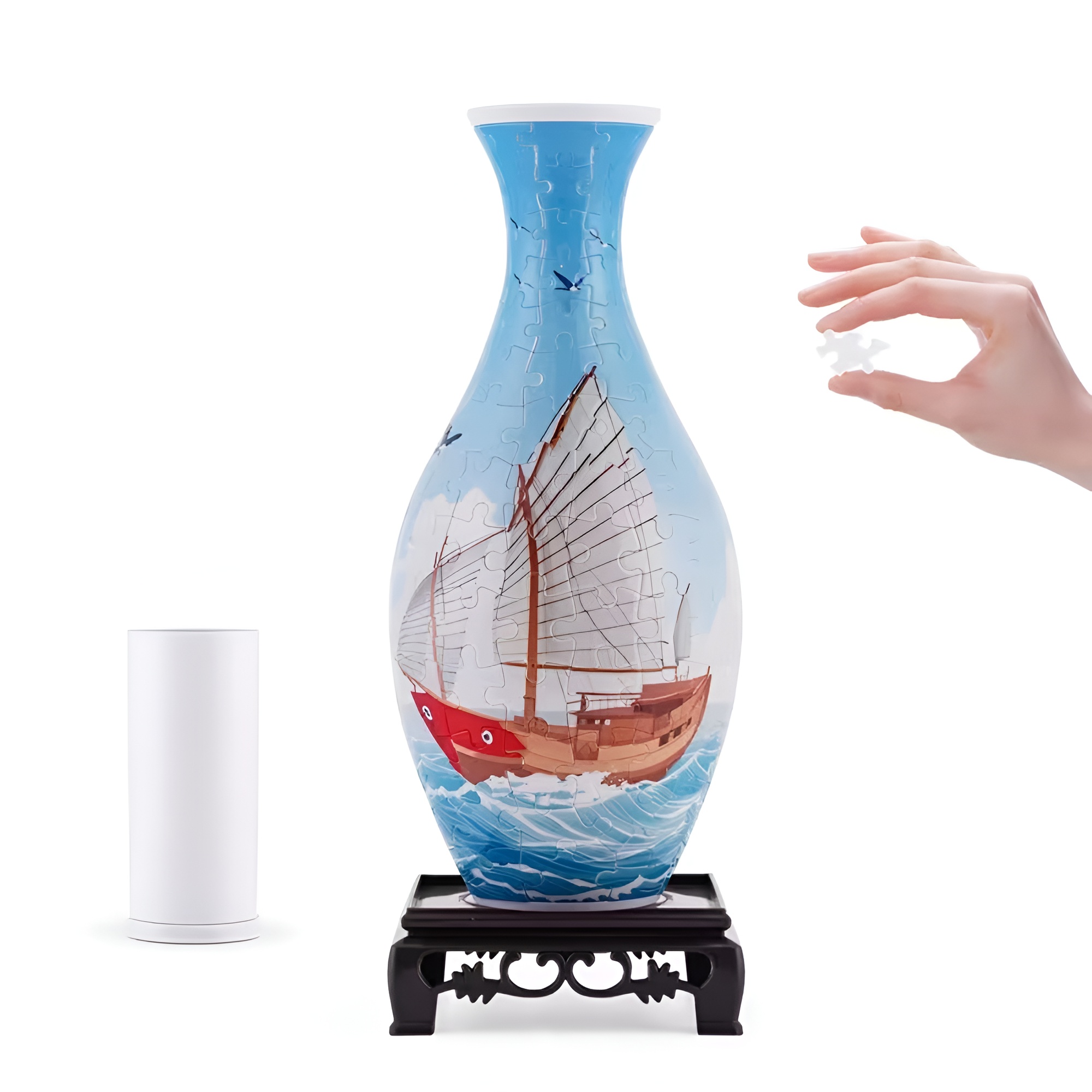 3D Puzzle Vase with 160pcs, Sailboat Design, Curved Pieces Made of ABS Material