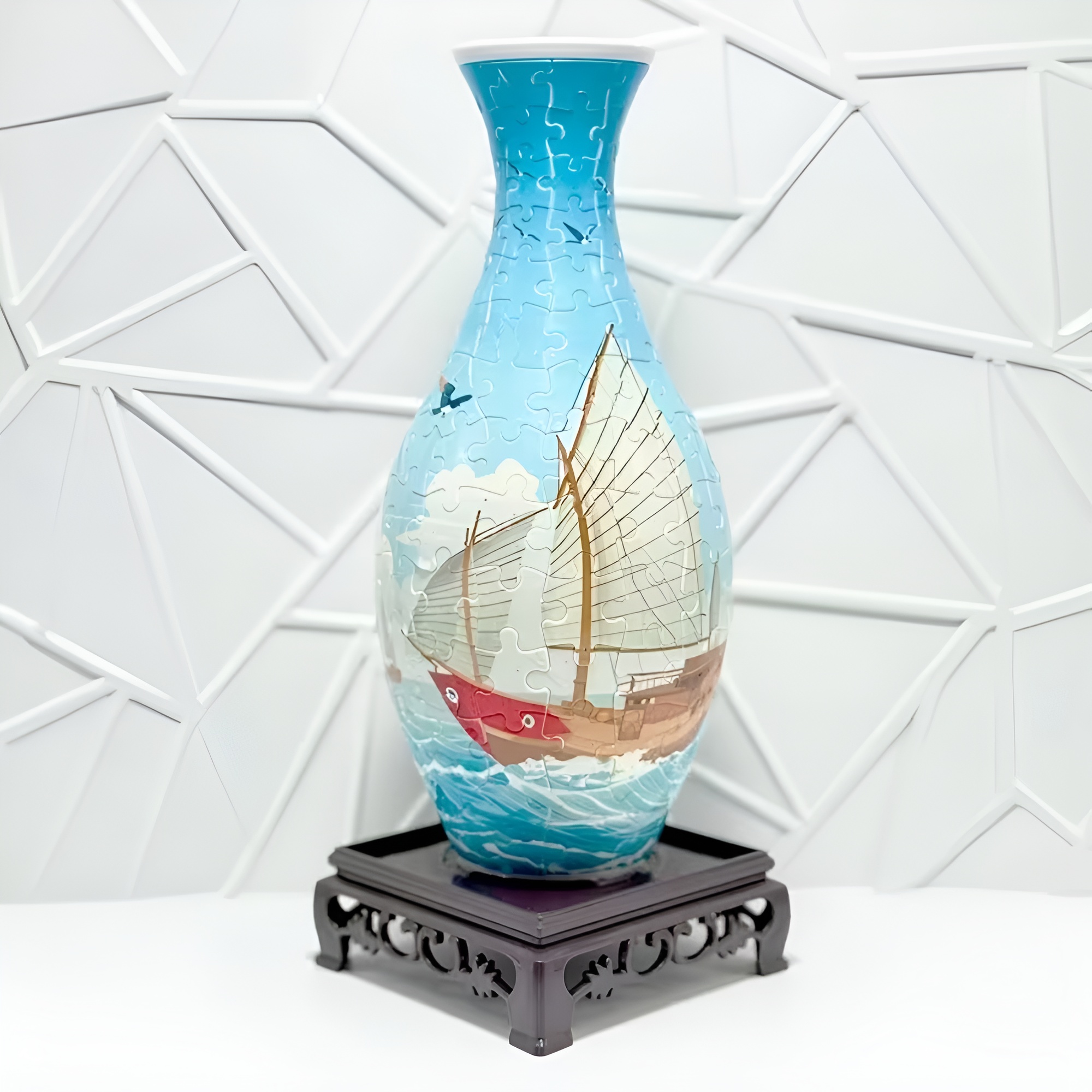 3D Puzzle Vase with 160pcs, Sailboat Design, Curved Pieces Made of ABS Material