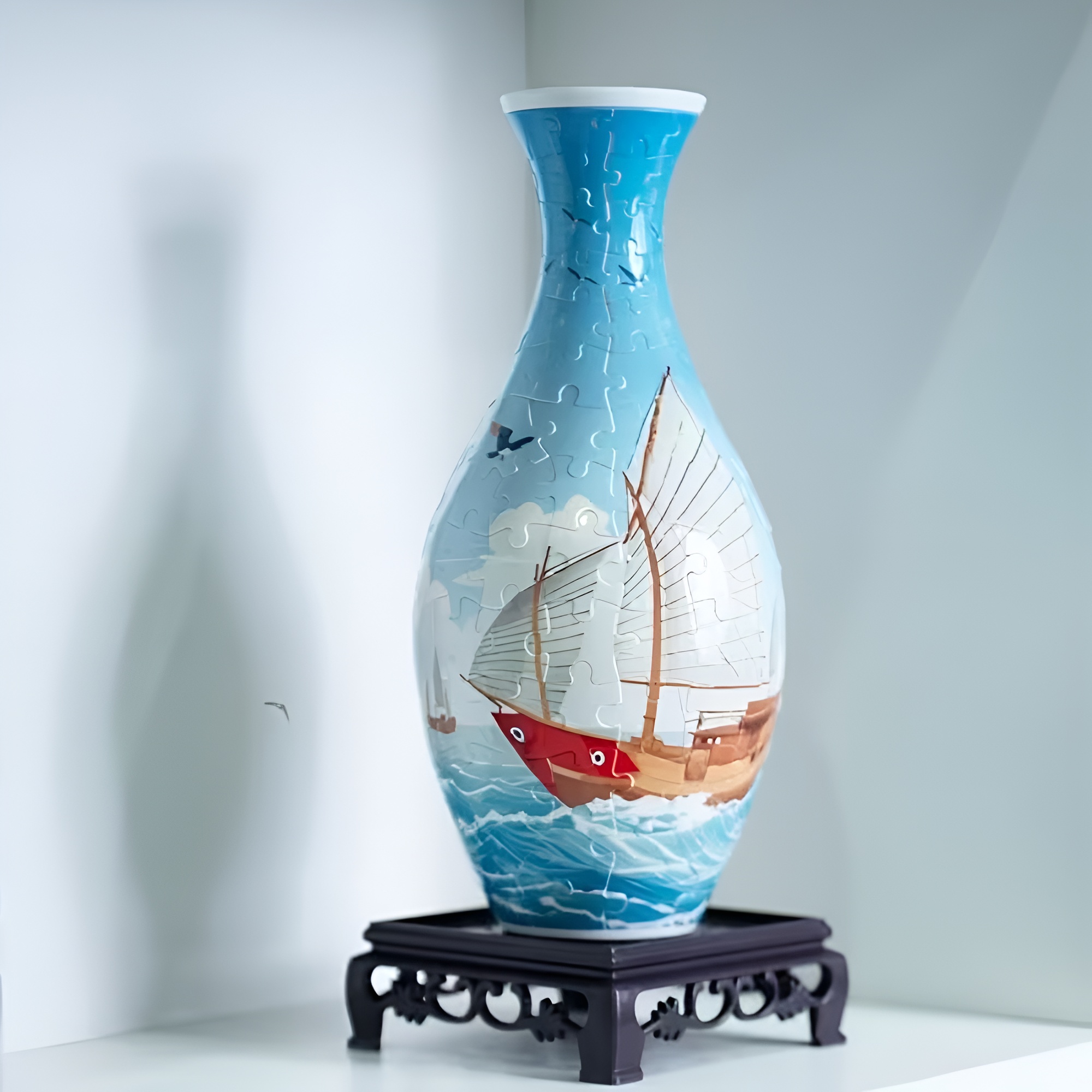 3D Puzzle Vase with 160pcs, Sailboat Design, Curved Pieces Made of ABS Material