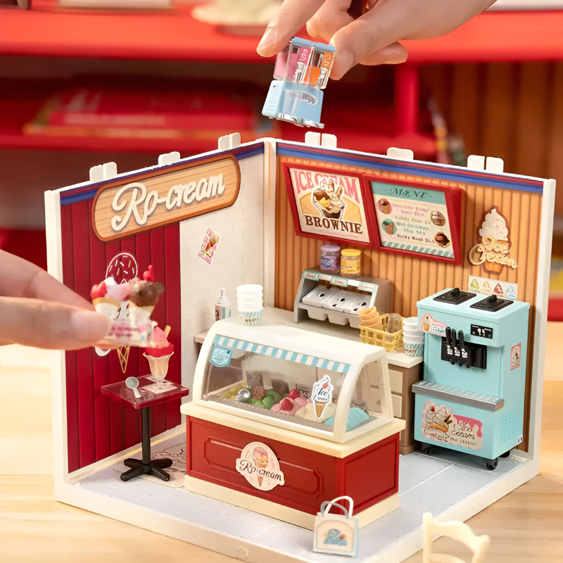 Ice Cream Shop Miniature Kit With Display Counter And Dessert Details
