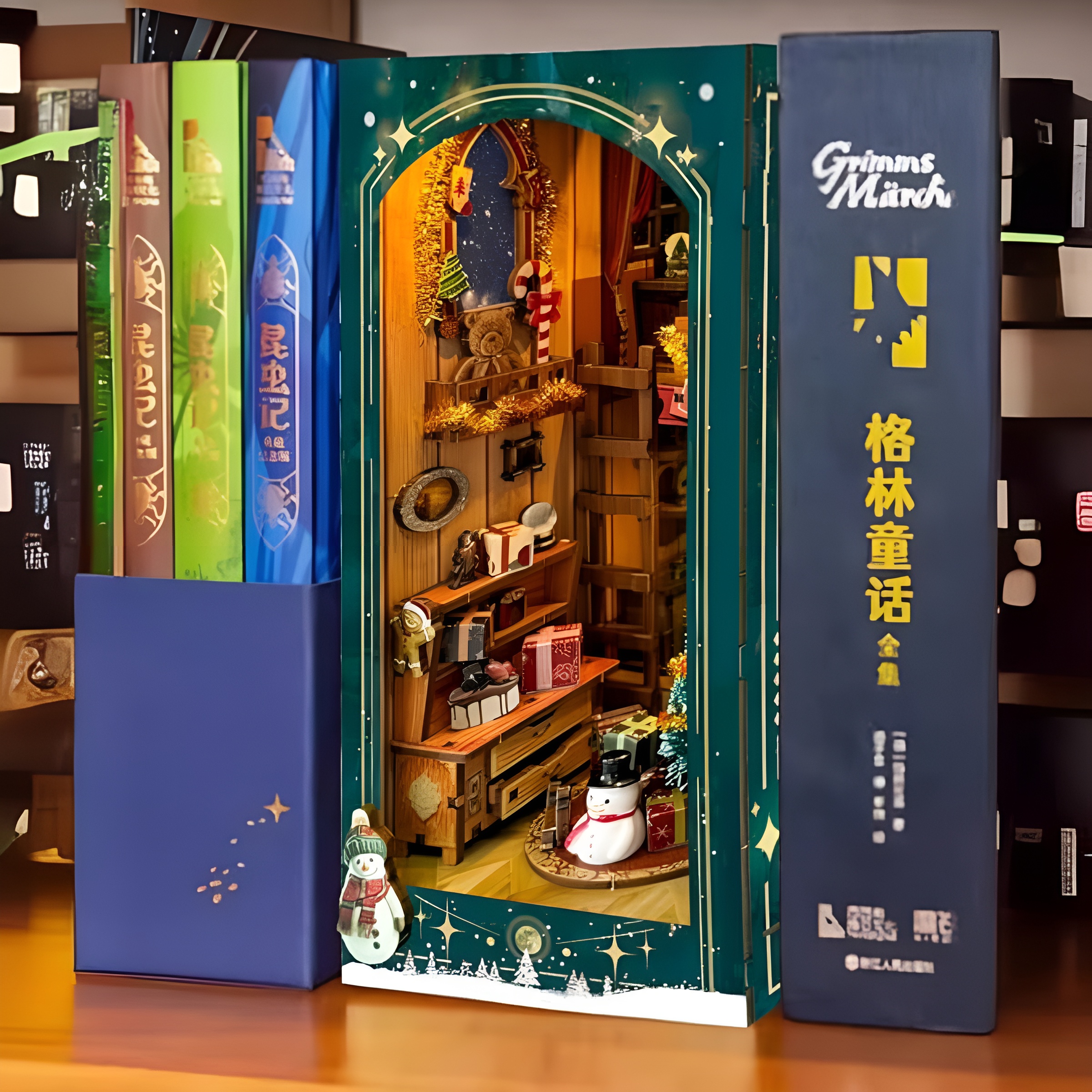 DIY Book Nook Kit Christmas 3D Wooden Miniature Puzzles with LED Light