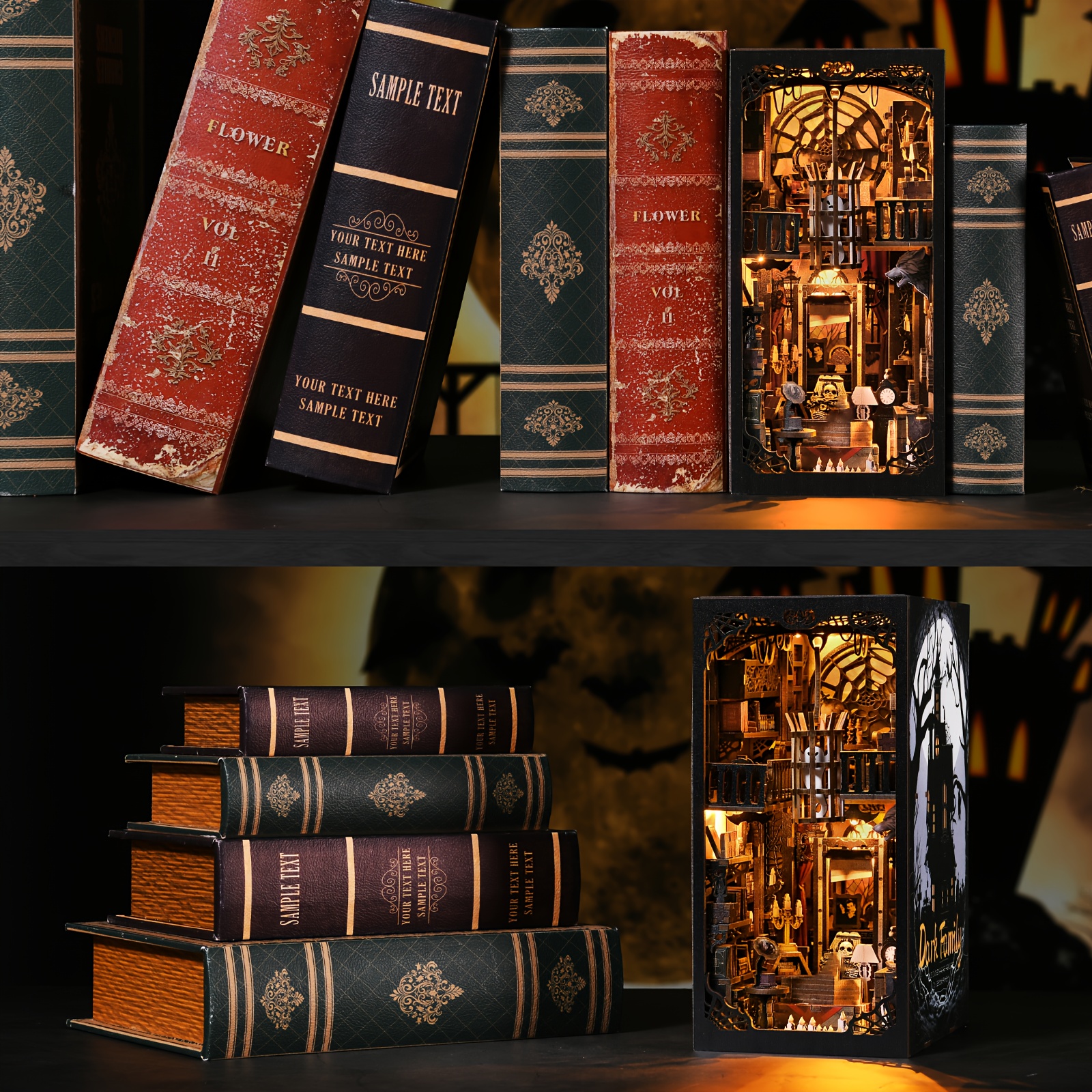 3D Wooden Halloween Book Nook Insert