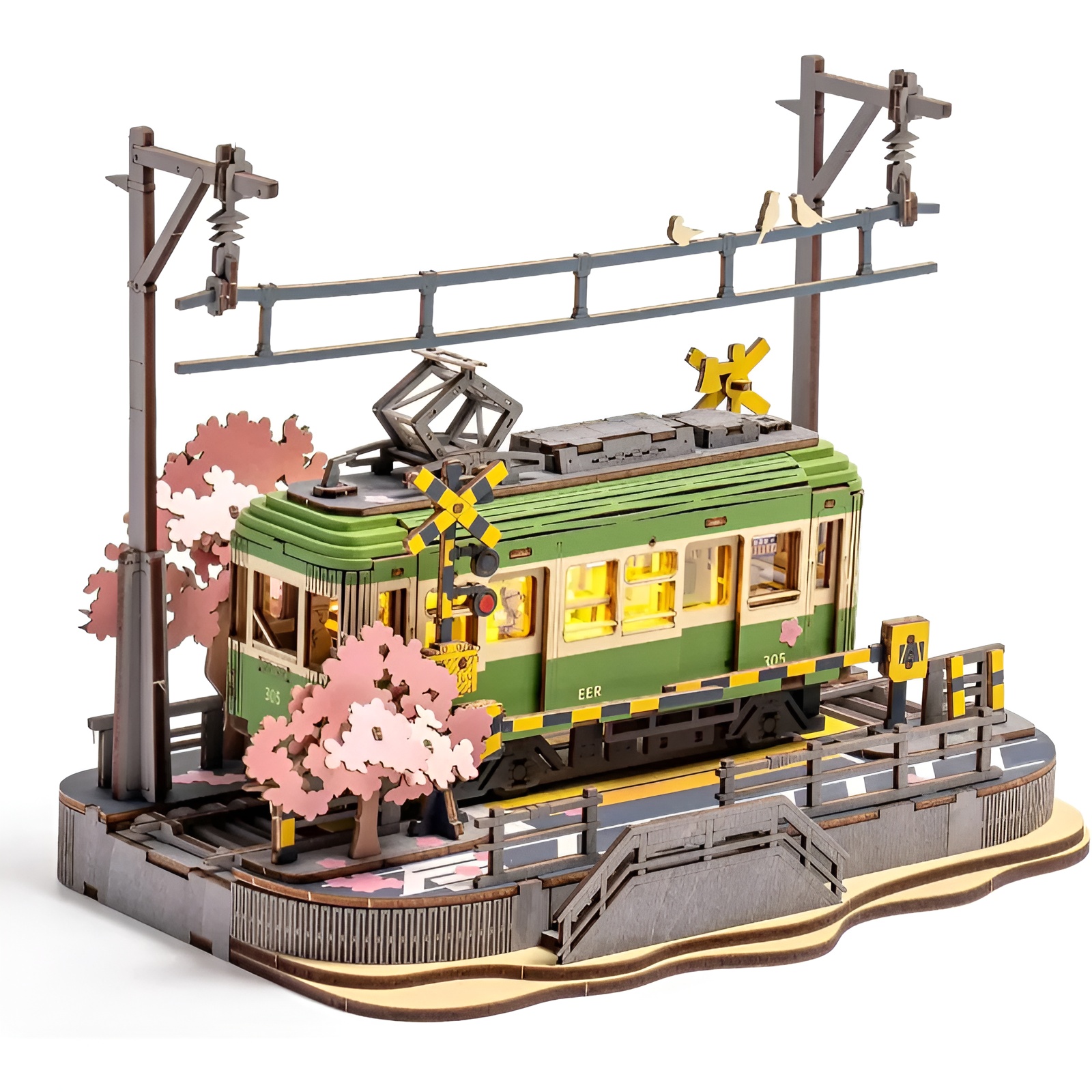 Sakura Journey Wooden Tram 3D Puzzle Kit