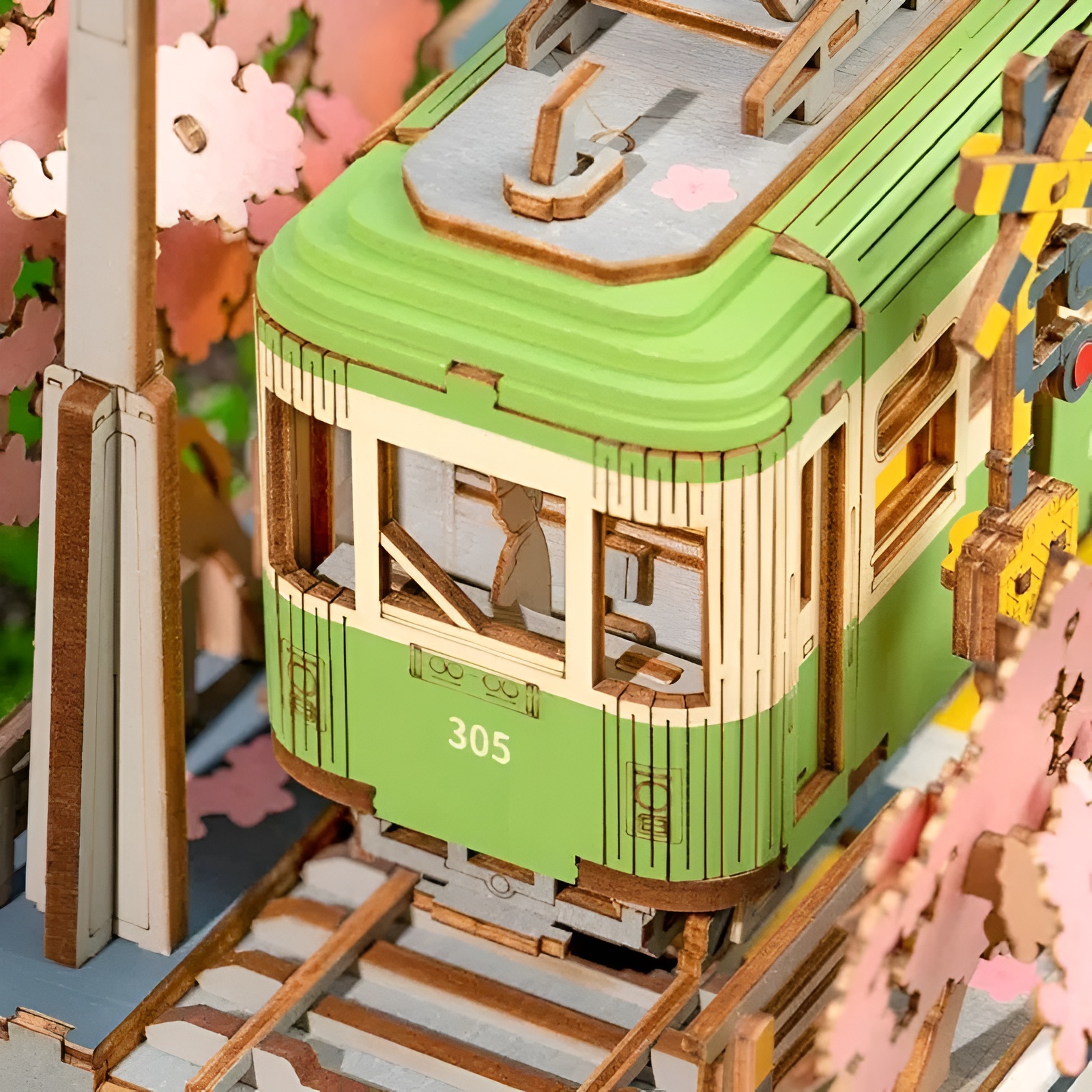 Sakura Journey Wooden Tram 3D Puzzle Kit