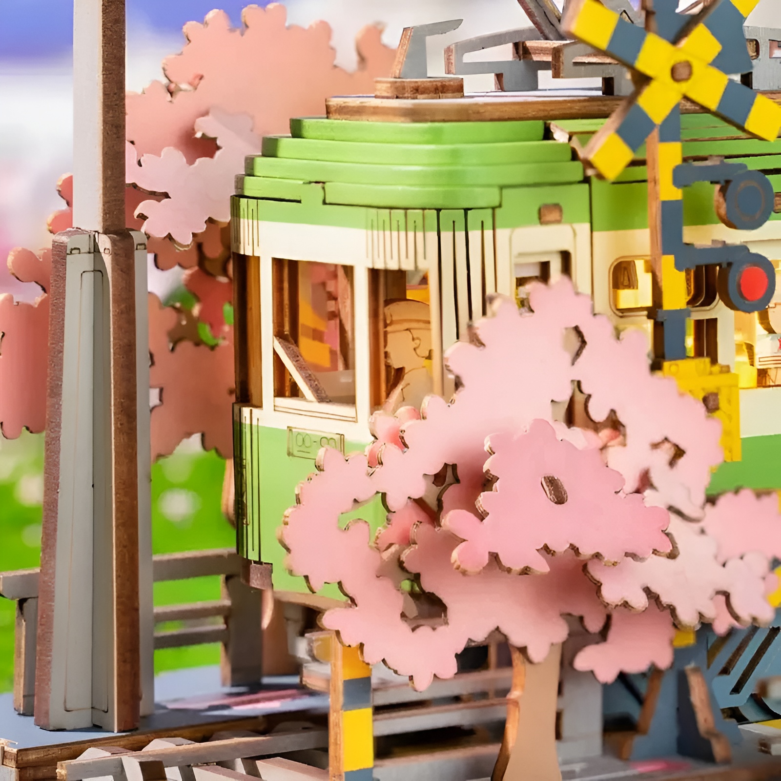 Sakura Journey Wooden Tram 3D Puzzle Kit