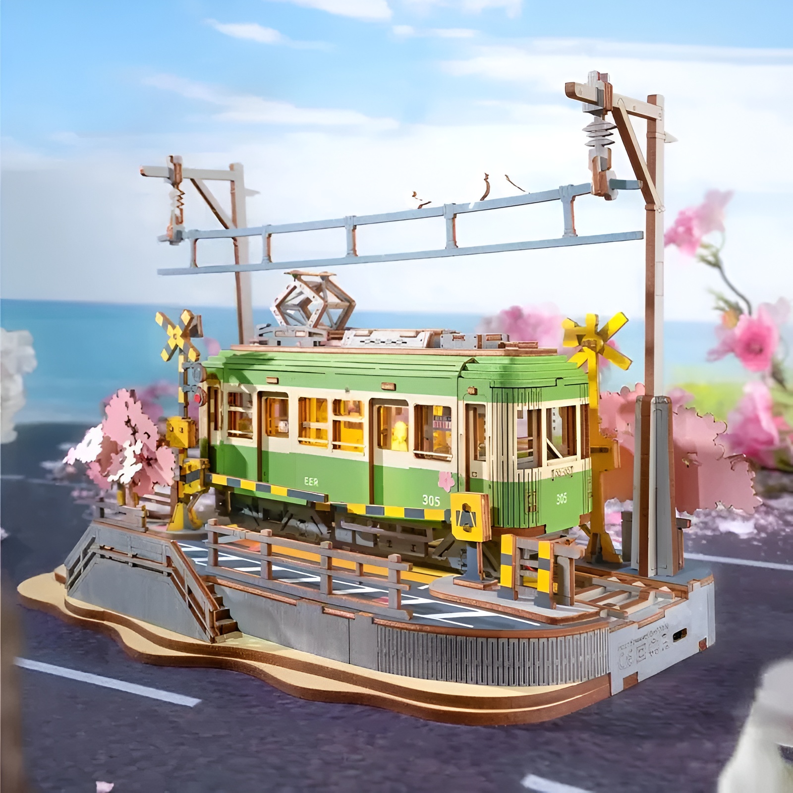 Sakura Journey Wooden Tram 3D Puzzle Kit