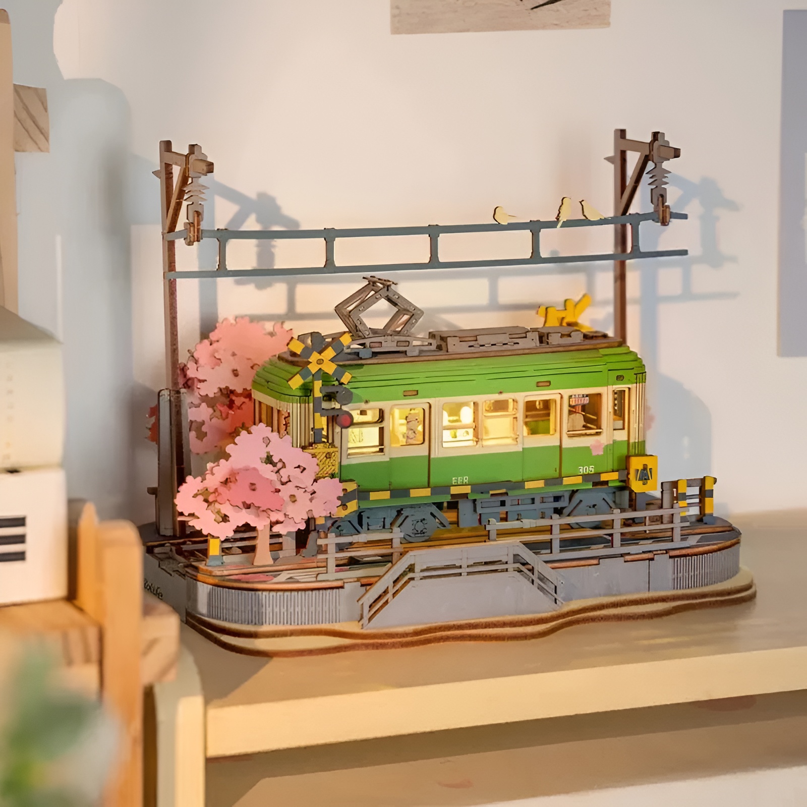 Sakura Journey Wooden Tram 3D Puzzle Kit
