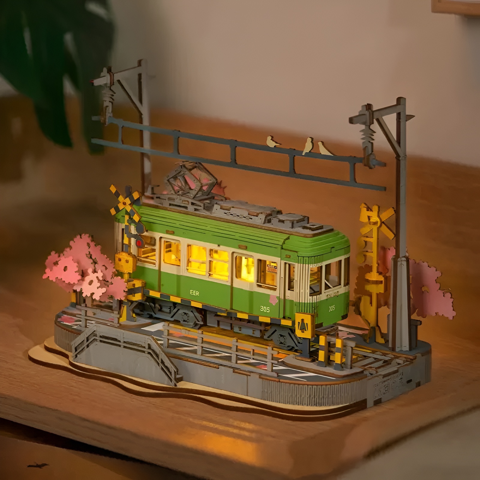 Sakura Journey Wooden Tram 3D Puzzle Kit