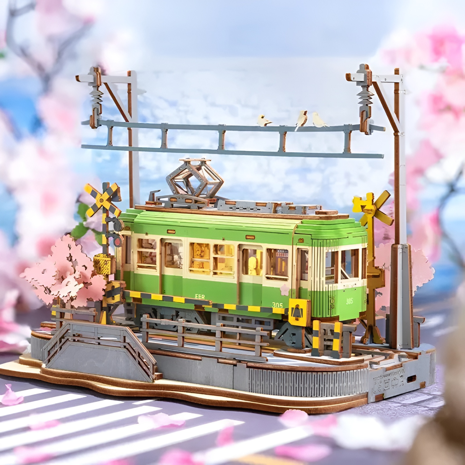 Sakura Journey Wooden Tram 3D Puzzle Kit