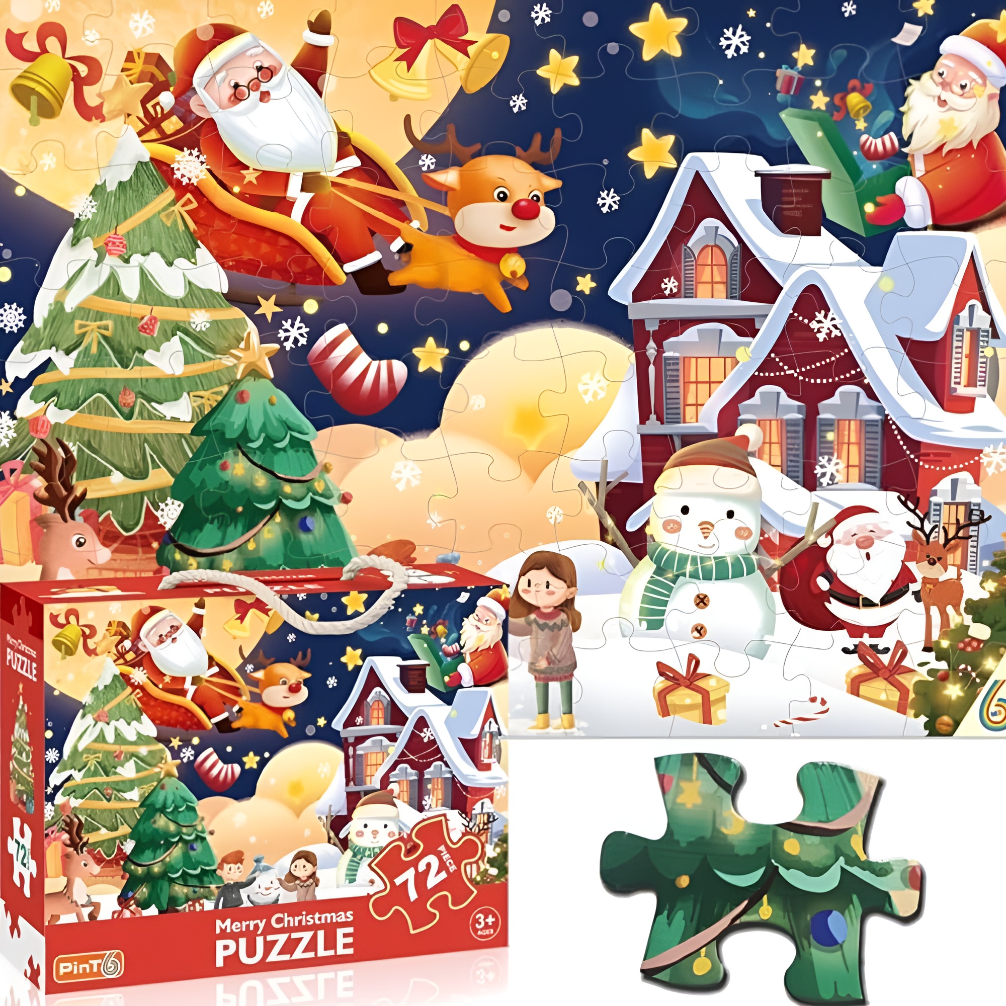 Santa And Reindeer 72 Piece Jumbo Christmas Puzzle For Kids