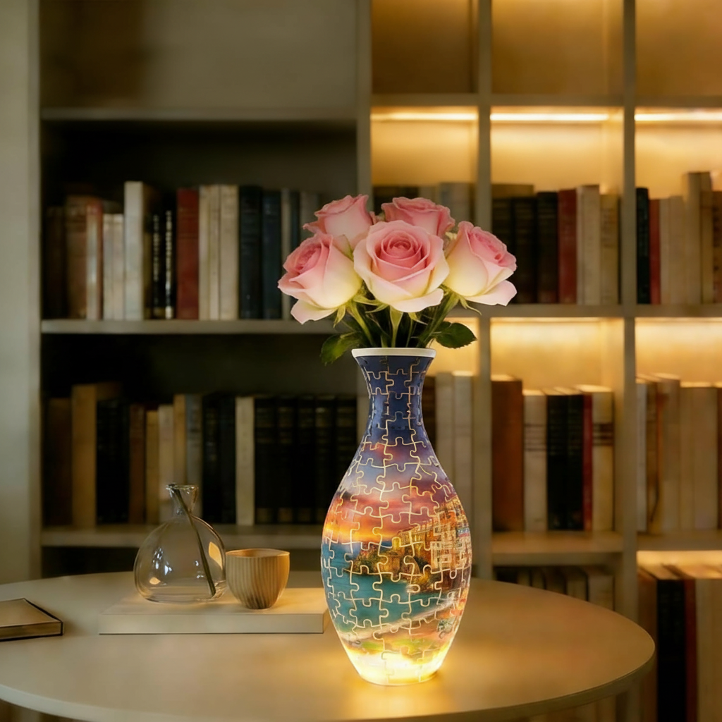 3D Puzzles Vase for Adults, Crafts for Adults, 160 Pieces Plastic DIY Unique Flower Vase with LED Light House Warming Gift Birthday Gifts for Flower Arrangements and Home Decor (Sea and House)