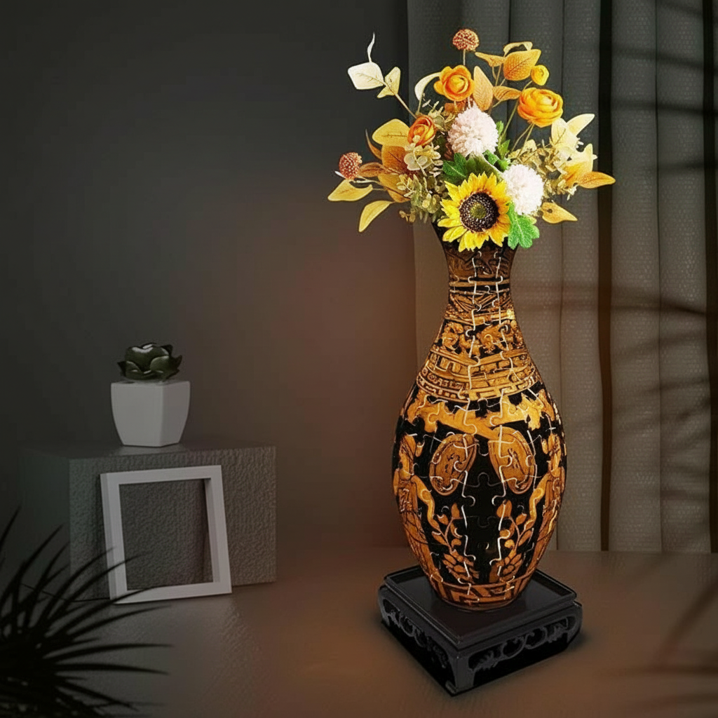 3D Puzzles Vase for Adults, 160 Pieces Plastic DIY Unique Flower Vase with LED Light, Crafts for Adults, Birthday Gifts House Warming Gift for Flower Arrangements and Home Decor