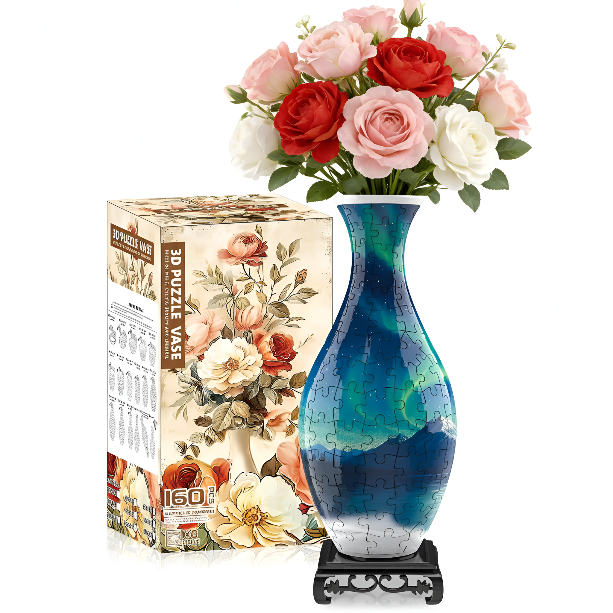 3D Puzzles Vase for Adults, Crafts for Adults, 160 Pieces Plastic DIY Unique Flower Vase with LED Light House Warming Gift Birthday Gifts for Flower Arrangements and Home Decor (Night Light)