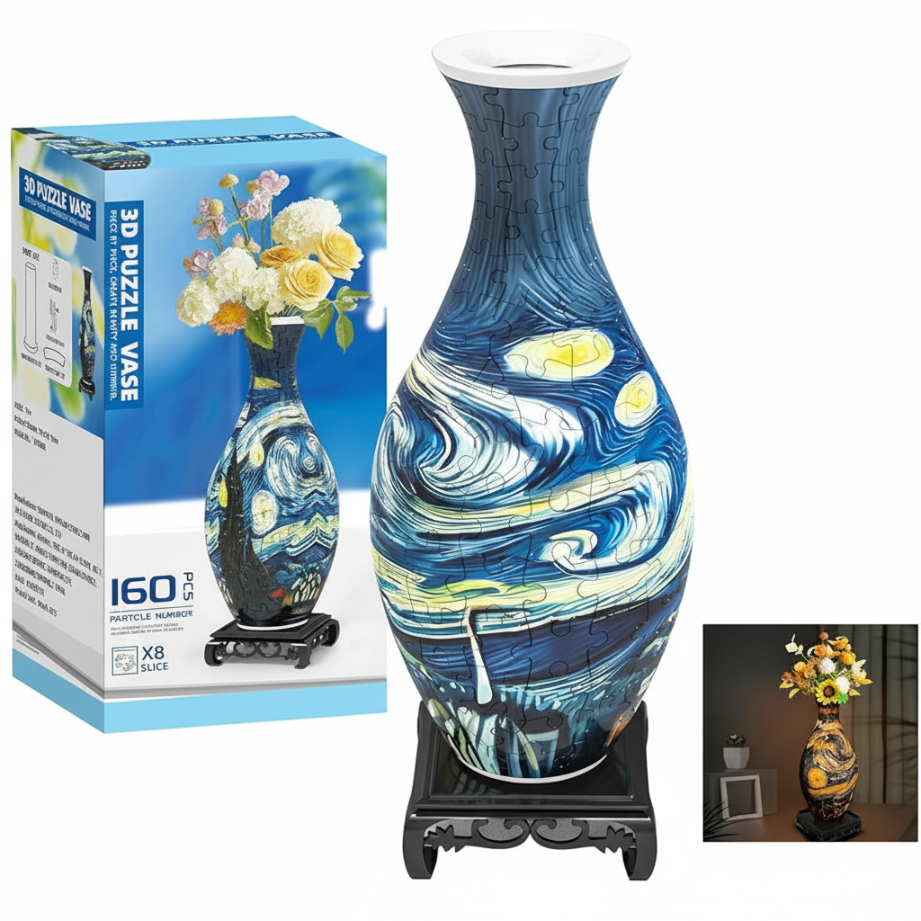160 Piece 3D Puzzle Flower Vase With LED Light For Home Decor