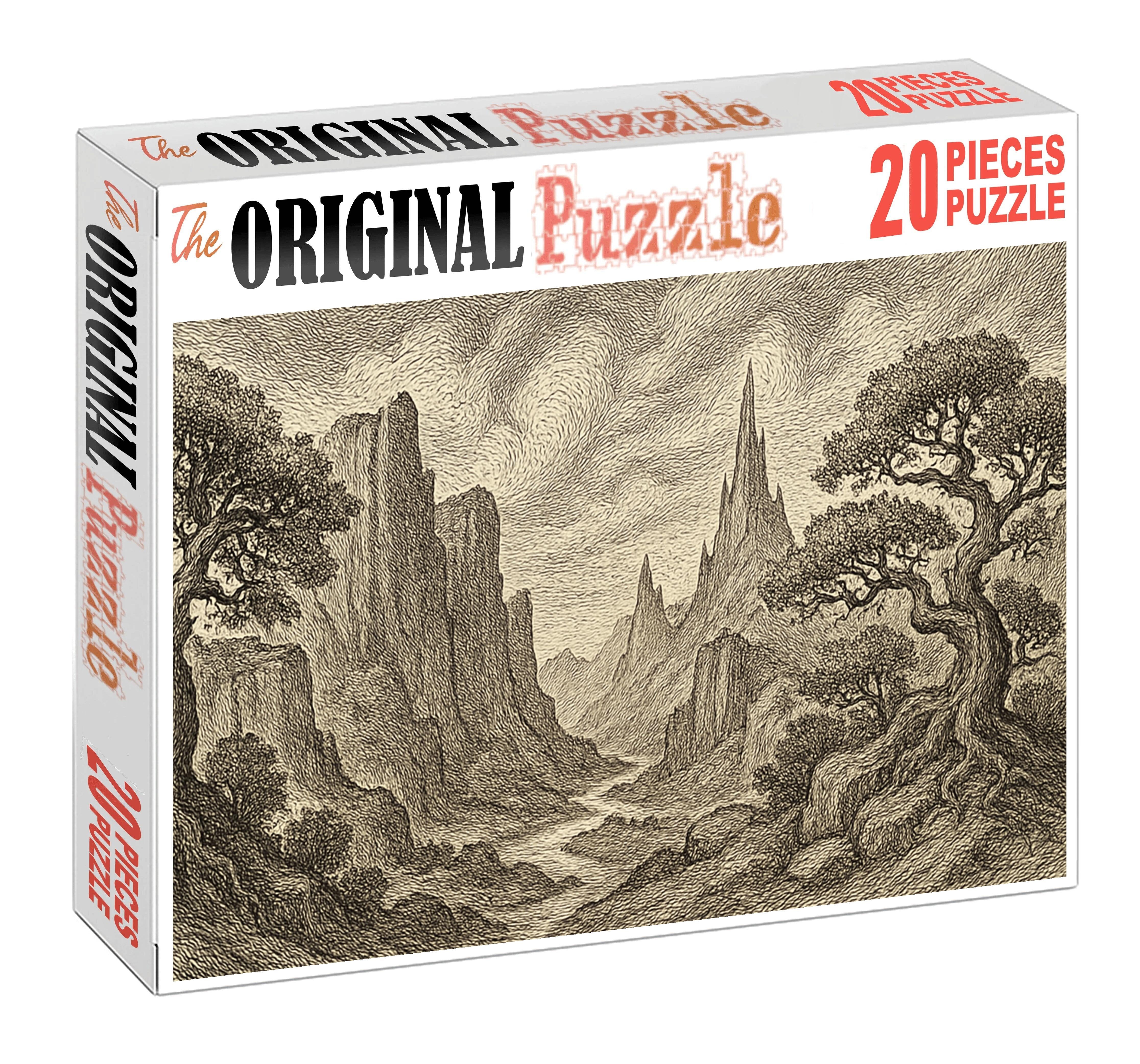 Mythical Landscape Panorama Pen And Ink With Detailed Textural Patterns Large Format Puzzle