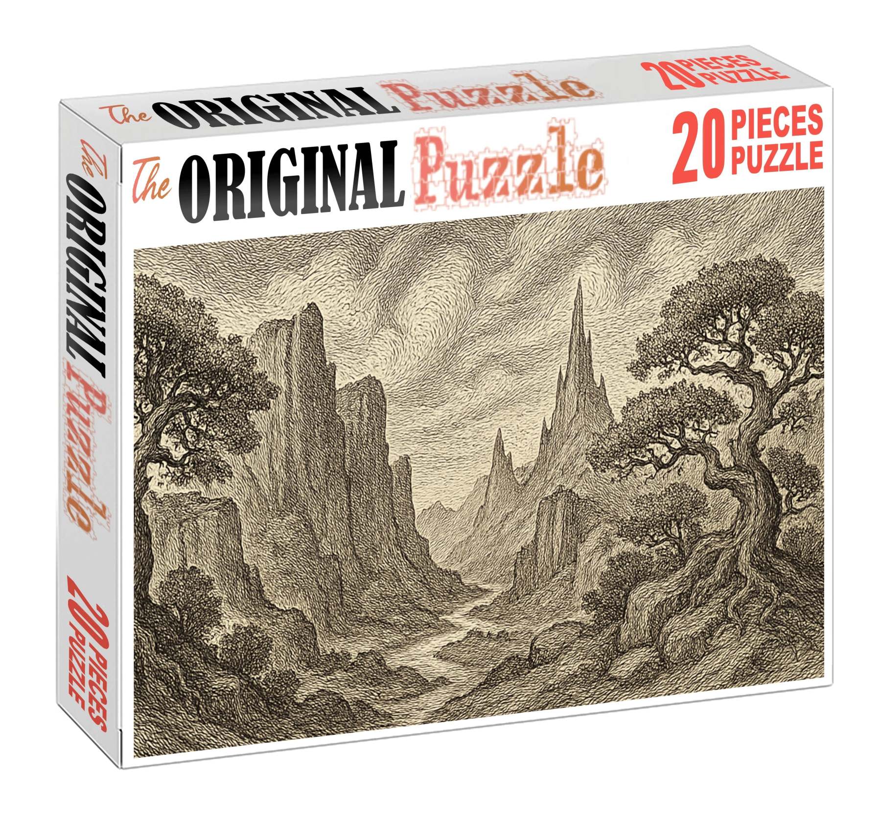 Mythical Landscape Panorama Pen And Ink With Detailed Textural Patterns Large Format Puzzle