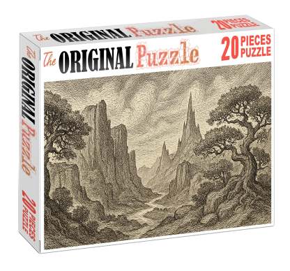 Mythical Landscape Panorama Pen And Ink With Detailed Textural Patterns Large Format Puzzle