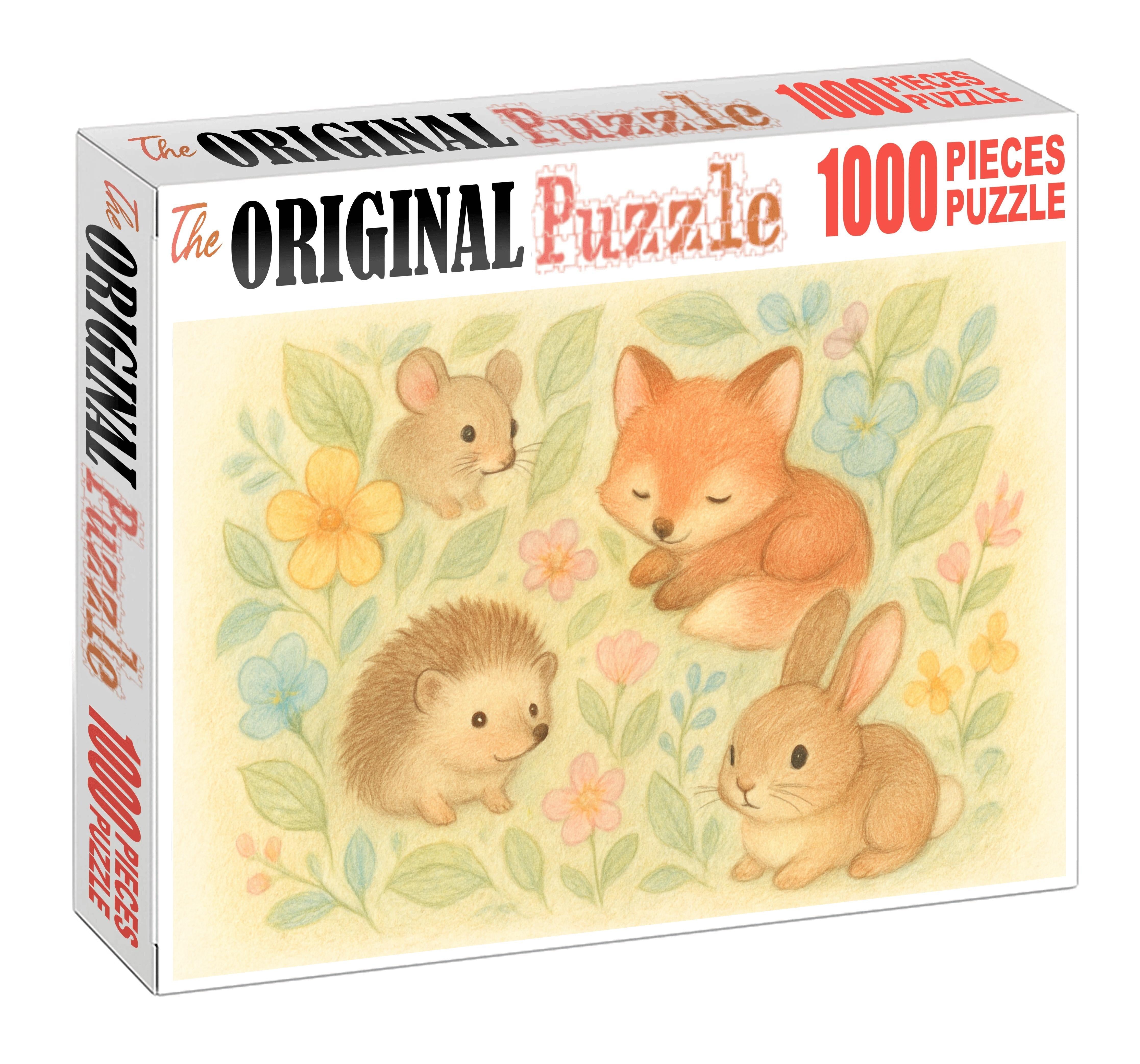 Enchanted Woodland Creatures Whimsical Colored Pencil Sketch Large Format Puzzle