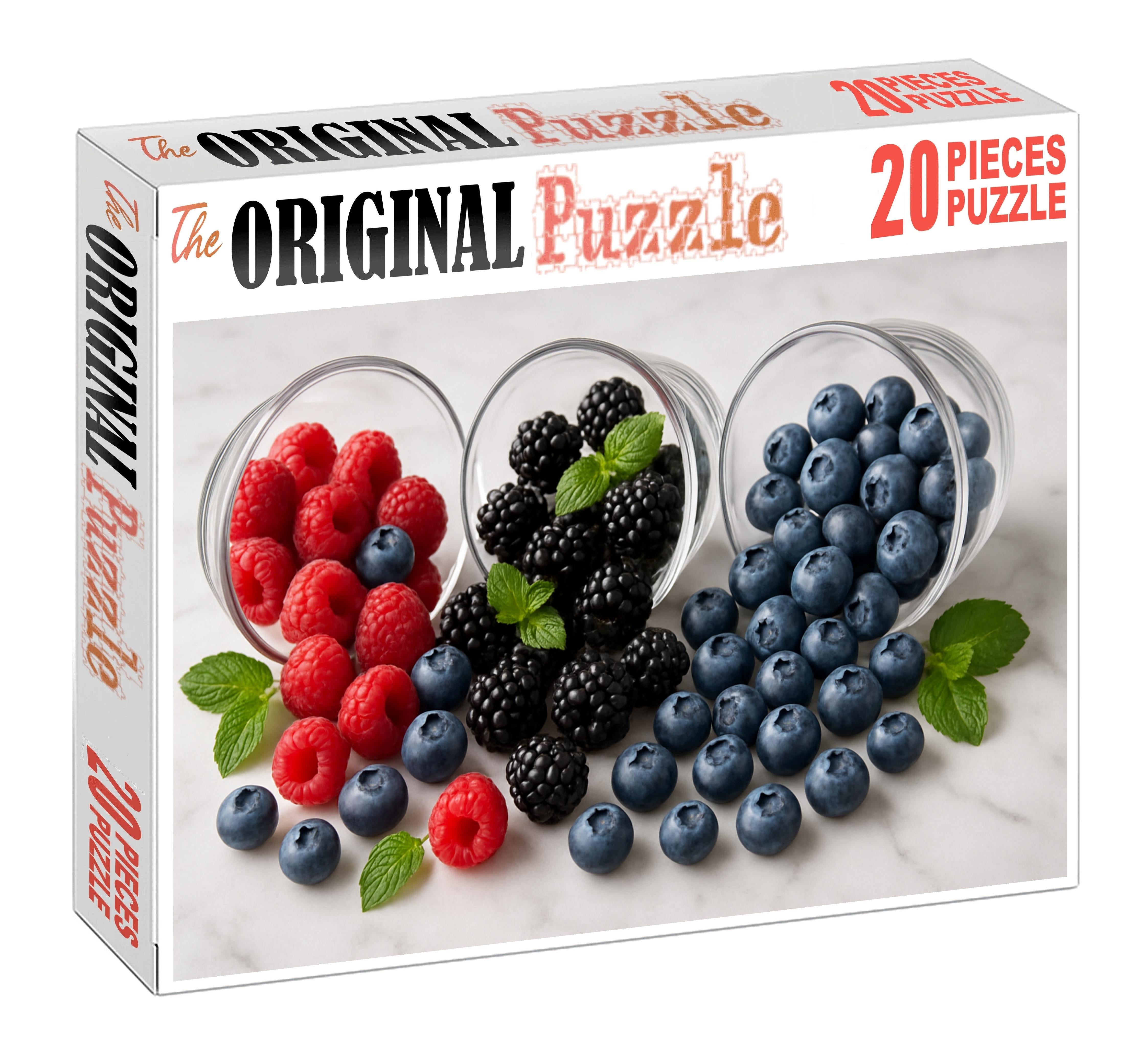 Berry Cascade Overflowing Glass Bowls Of Raspberries Blackberries And Blueberries Premium Puzzle Pieces