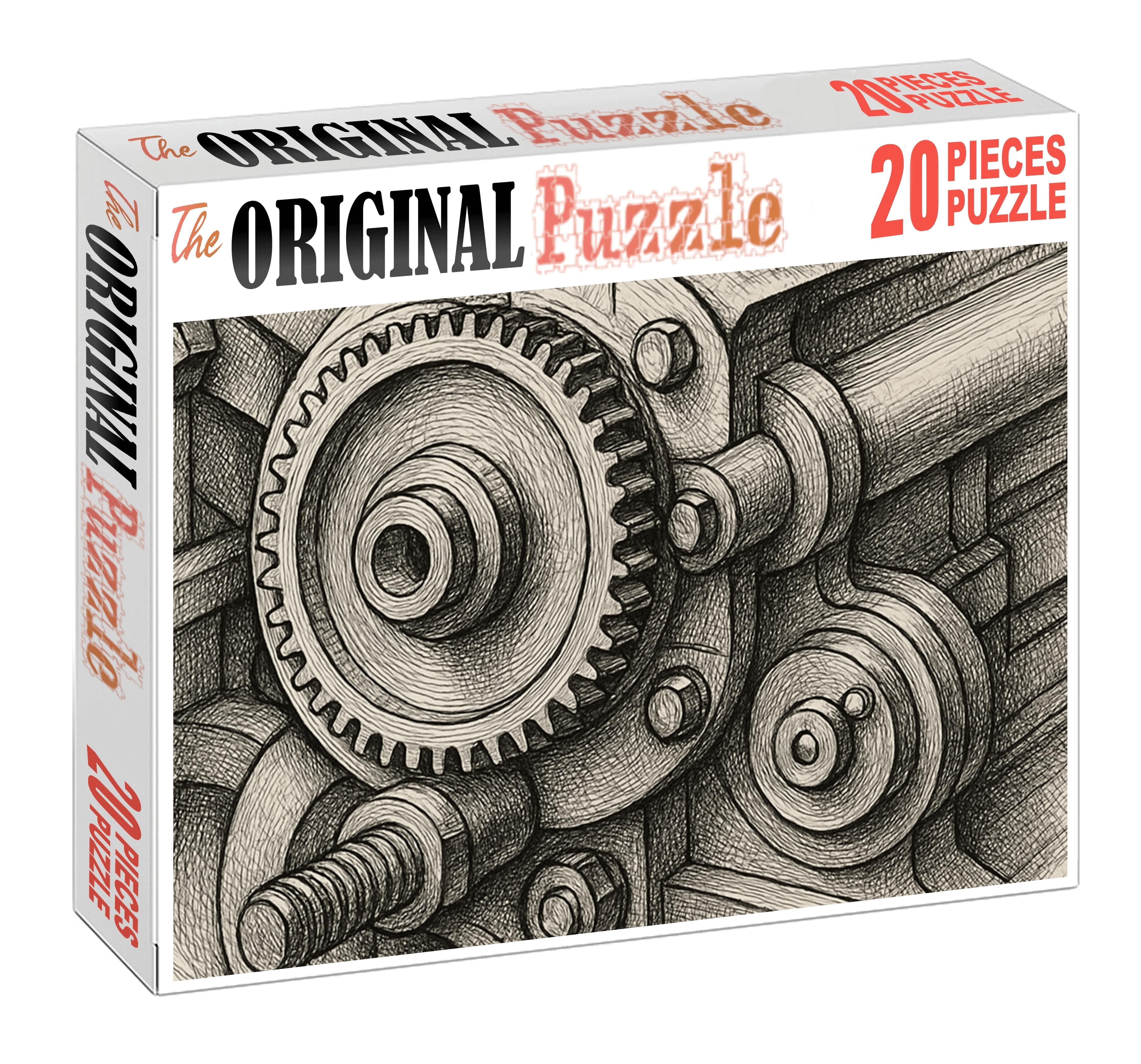 Industrial Machine Detail Precise Technical Pen Drawing With Crosshatch Large Format Puzzle